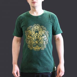 Nomad Sari Stonewashed Cotton T-Shirt – Hamsa – Green – Small