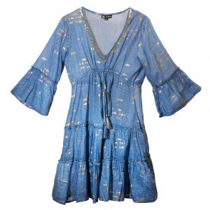 Nomad Sari Sea Blue & Gold Fish Print Dress (L/XL)