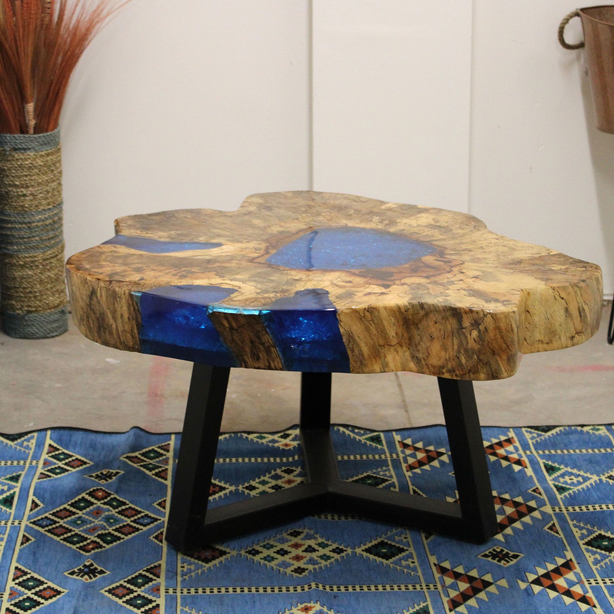 Tamarind and Resin Coffee Table - Sky Blue - Image 13