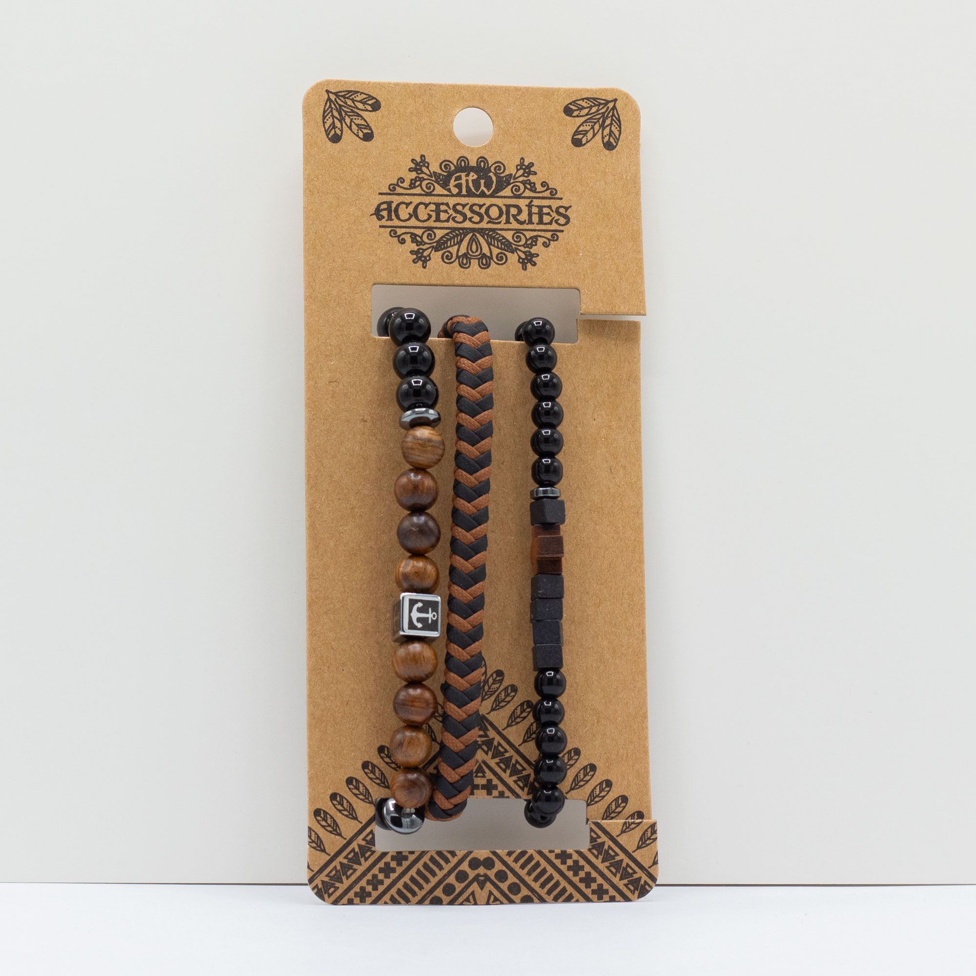 Mens Premium Bracelet Sets - Black & Tans (asst)