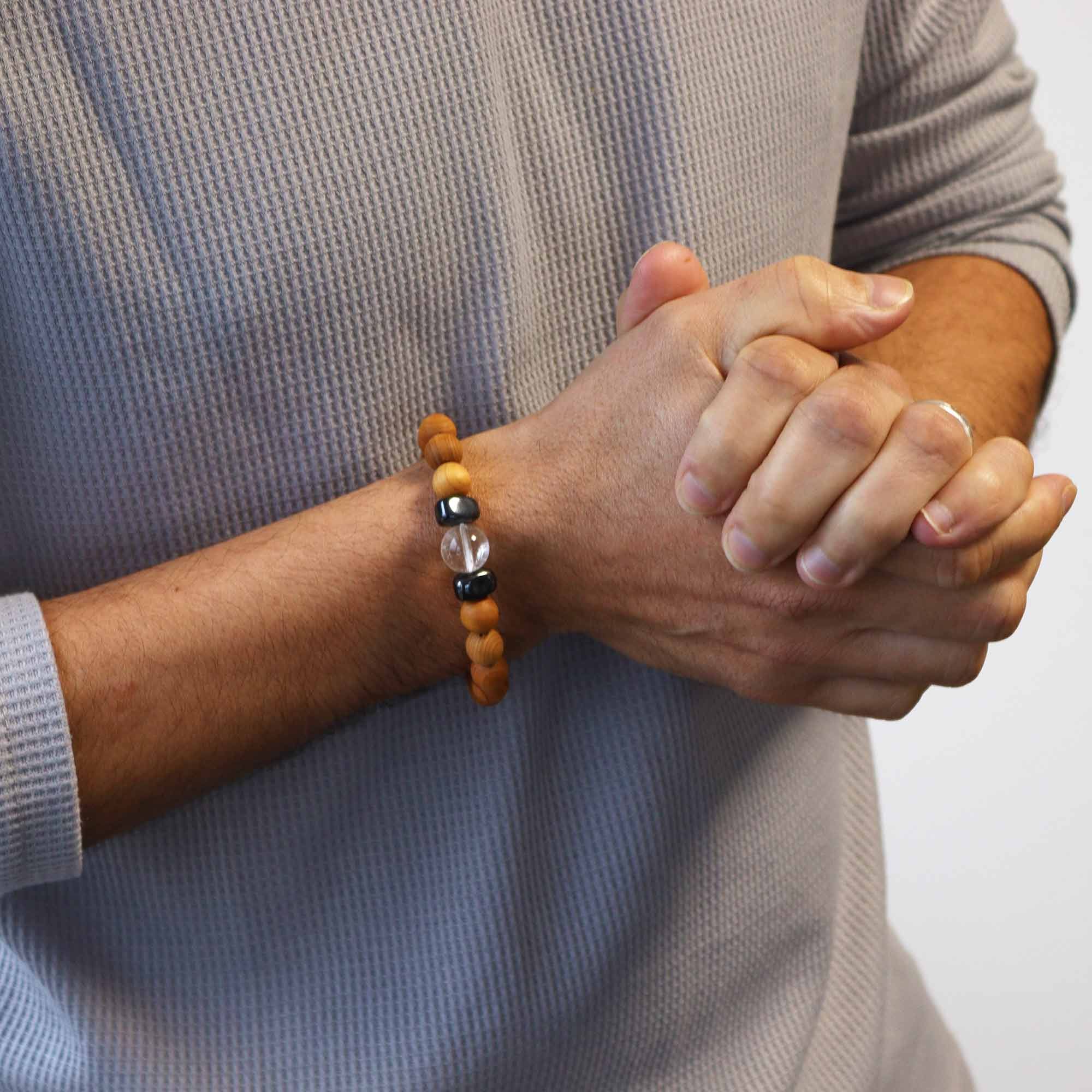 Cedarwood Crown Chakra Bangle with Clear Quartz - Image 3