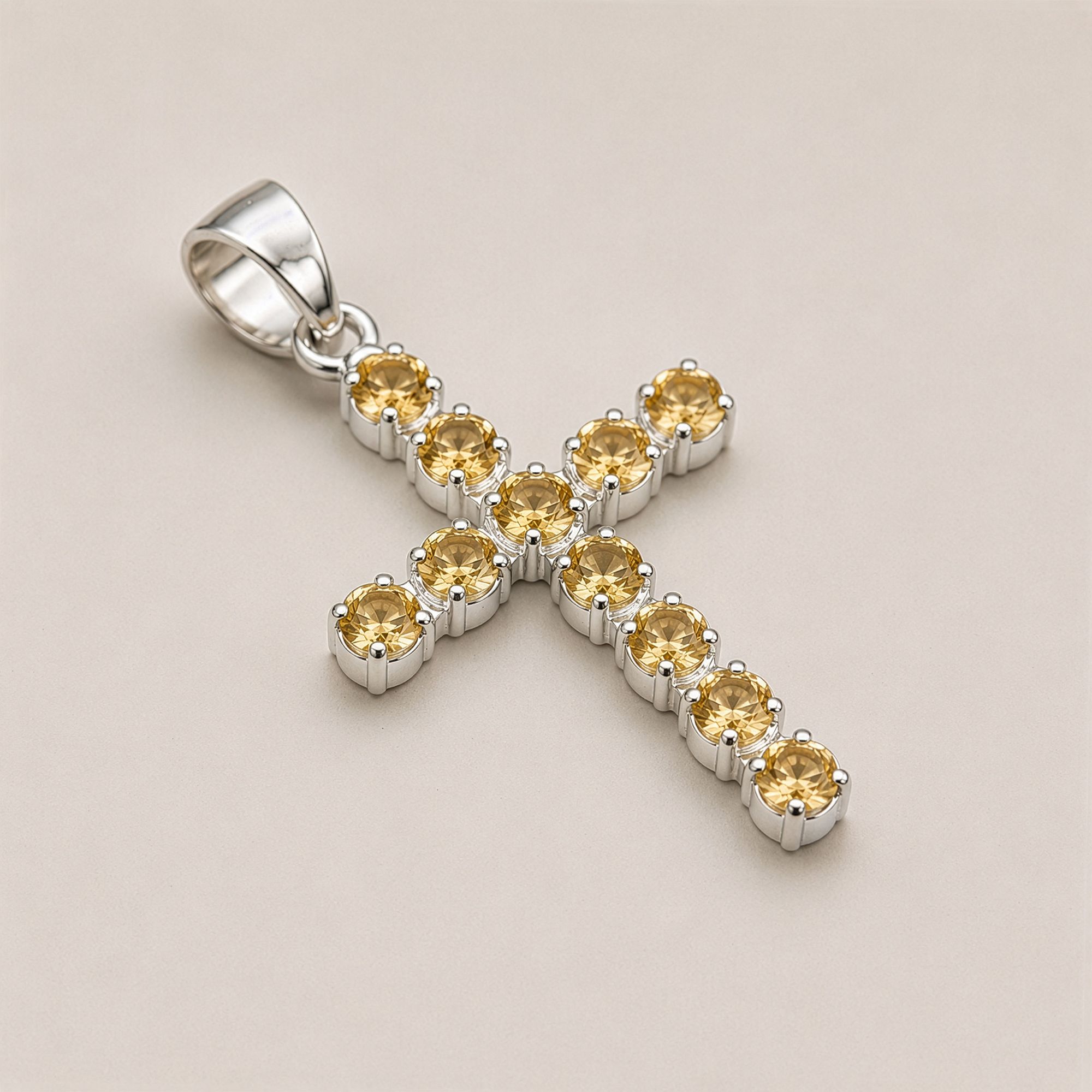 Indian Devotional Pendant - Silver Plated (45cm Chain)- Citrine Crucifix - Image 2