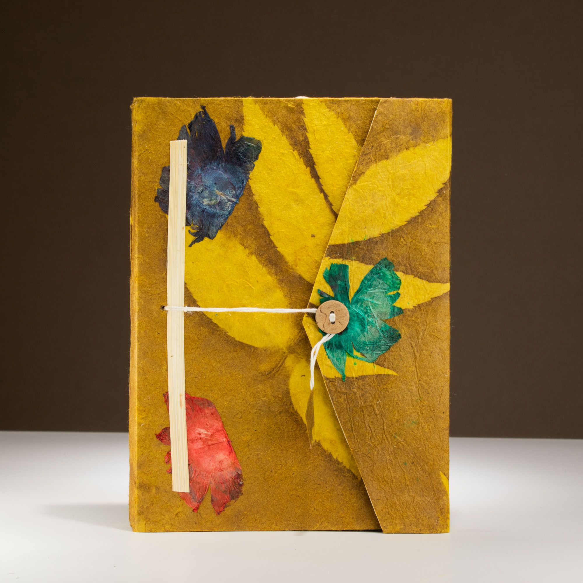 Lokta Bold Floral Notebook – Large (21x15cm) – 45 Leaves – Includes Bookmark – Mustard Brown - Image 5