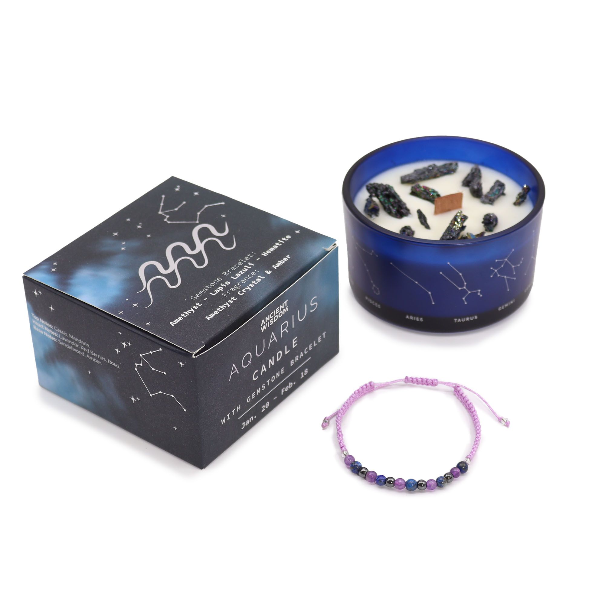 Zodiac Crystal Candle with Gemstone Bracelet - Aquarious - Image 4