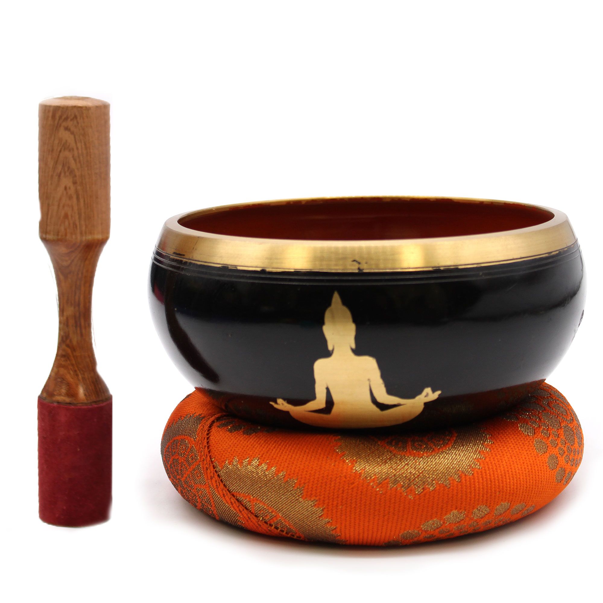Lrg Buddha Singing Bowl Set- Black/Orange 14cm - Image 3