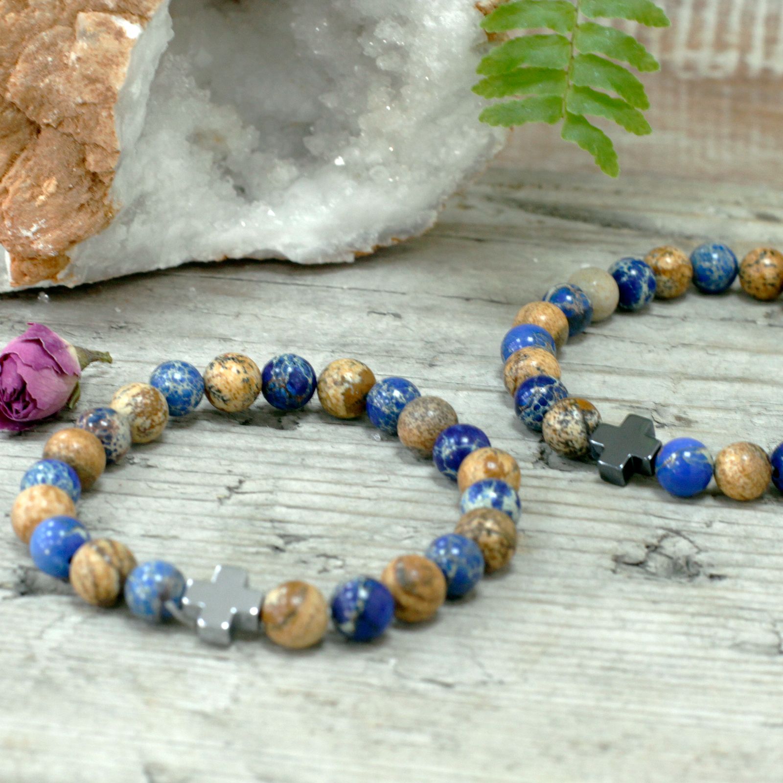 Set of 2 Gemstones Friendship Bracelets - Support - Sodalite & Picture Stone - Image 3