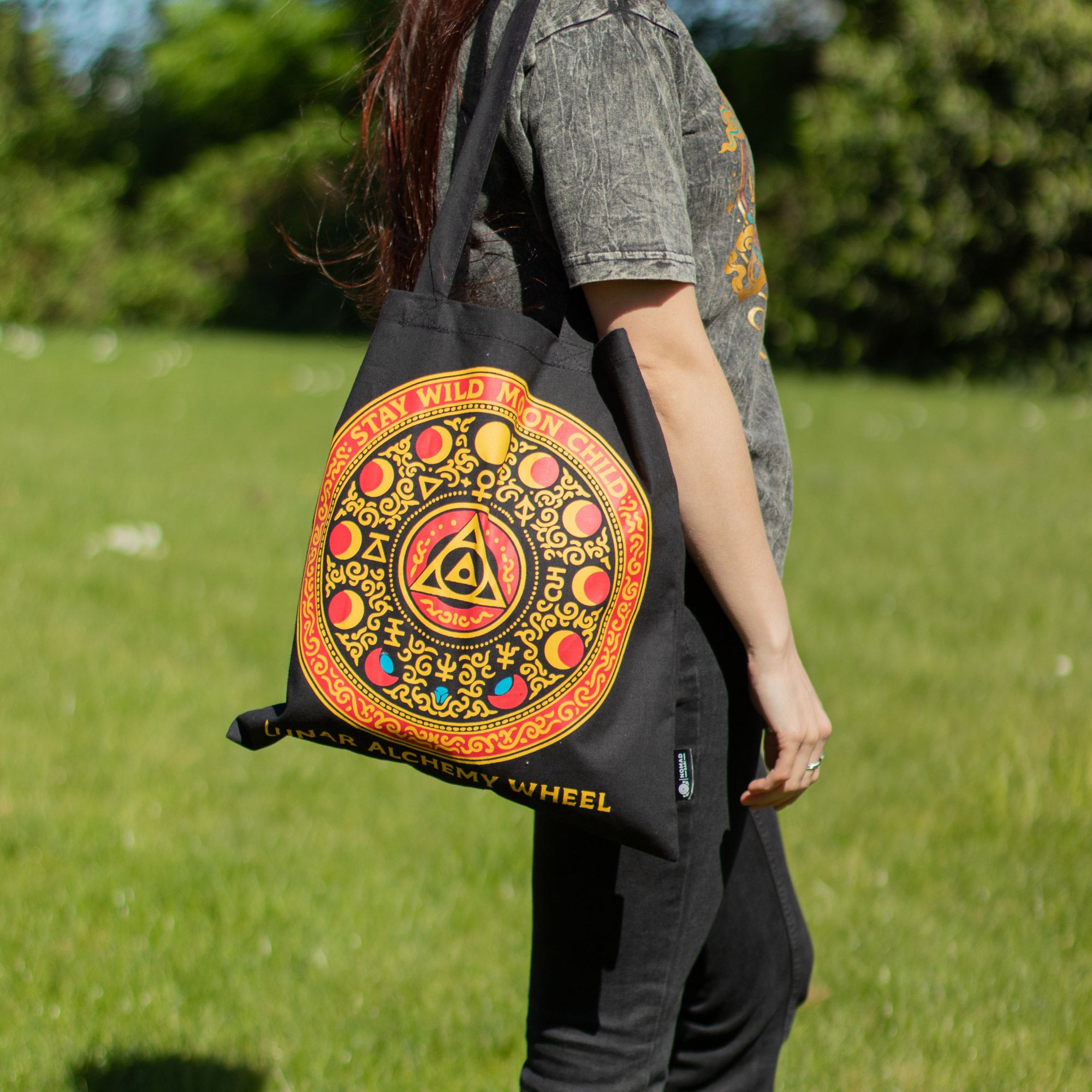 Iconic Classic Tote Bag - Luna Alchemy Wheel - Black 6oz - Image 6