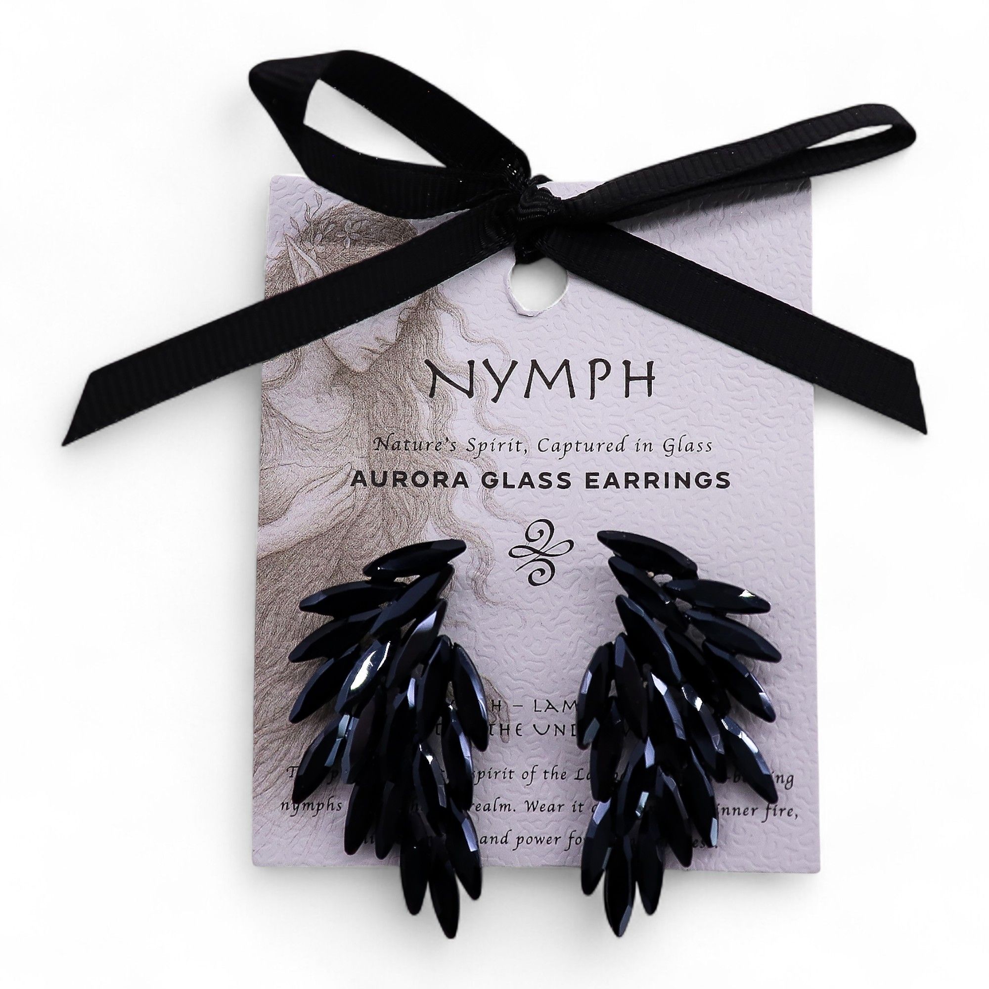 Jet Black - Vintage Glass - Angel Wings - Earrings - Image 3