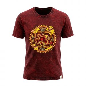 Nomad Sari Stonewashed Cotton T-Shirt - Dragon Mandala - Maroon - Small