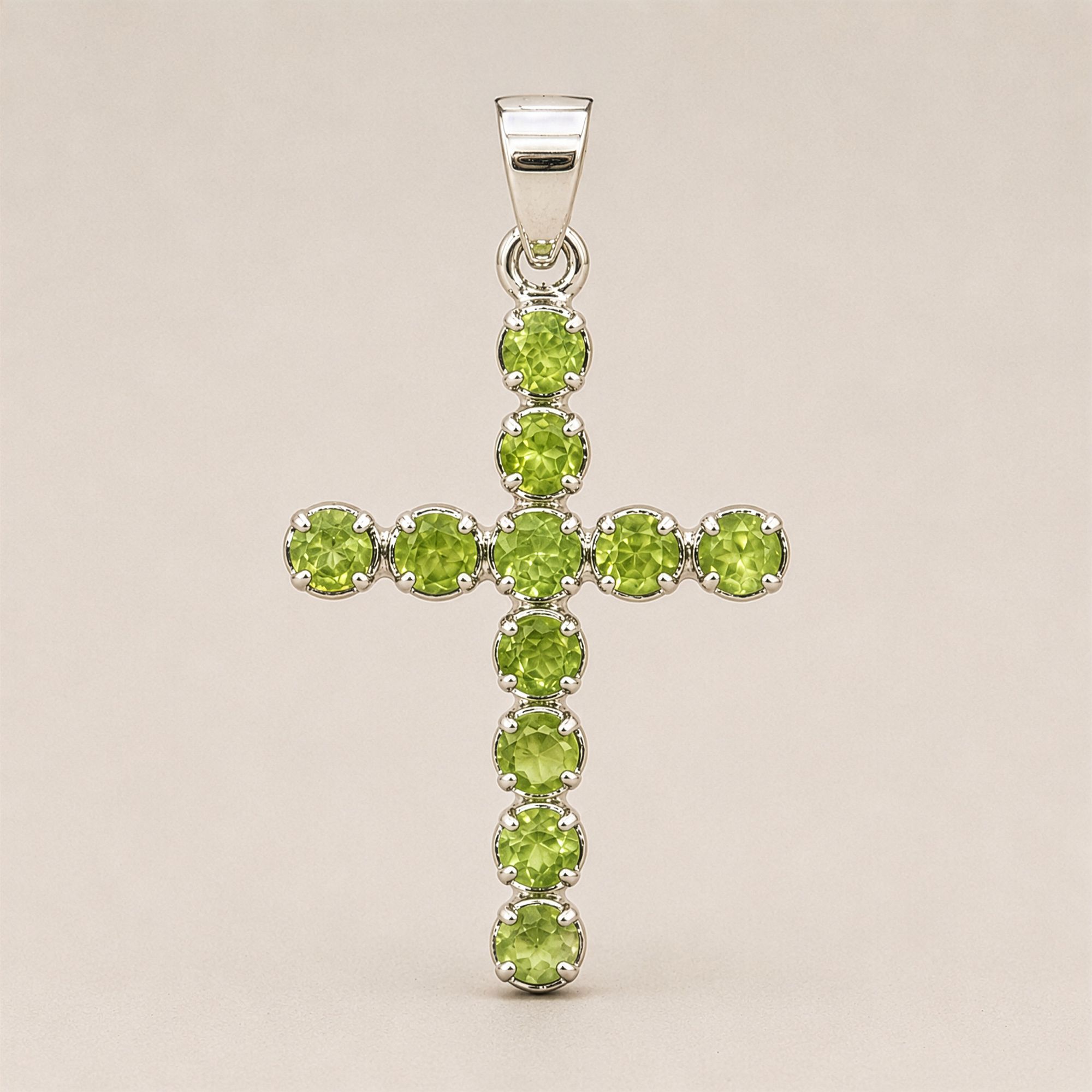 Indian Devotional Pendant - Silver Plated (45cm Chain)- Peridot Crucifix - Image 5