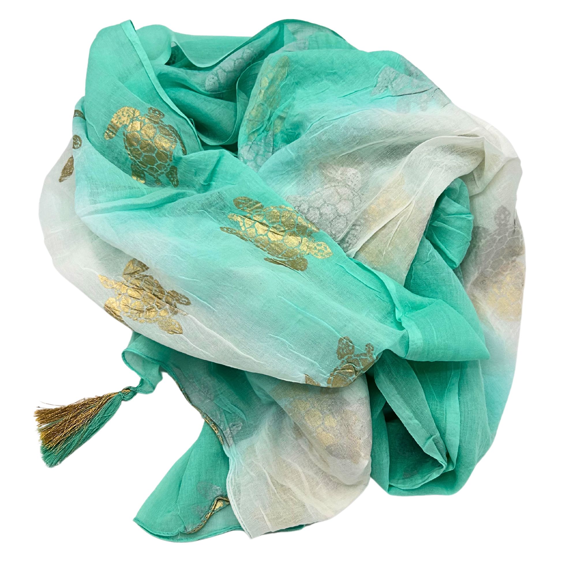 Nomad Sari Pareo – White & Turquoise with Gold Turtle Print - Image 4