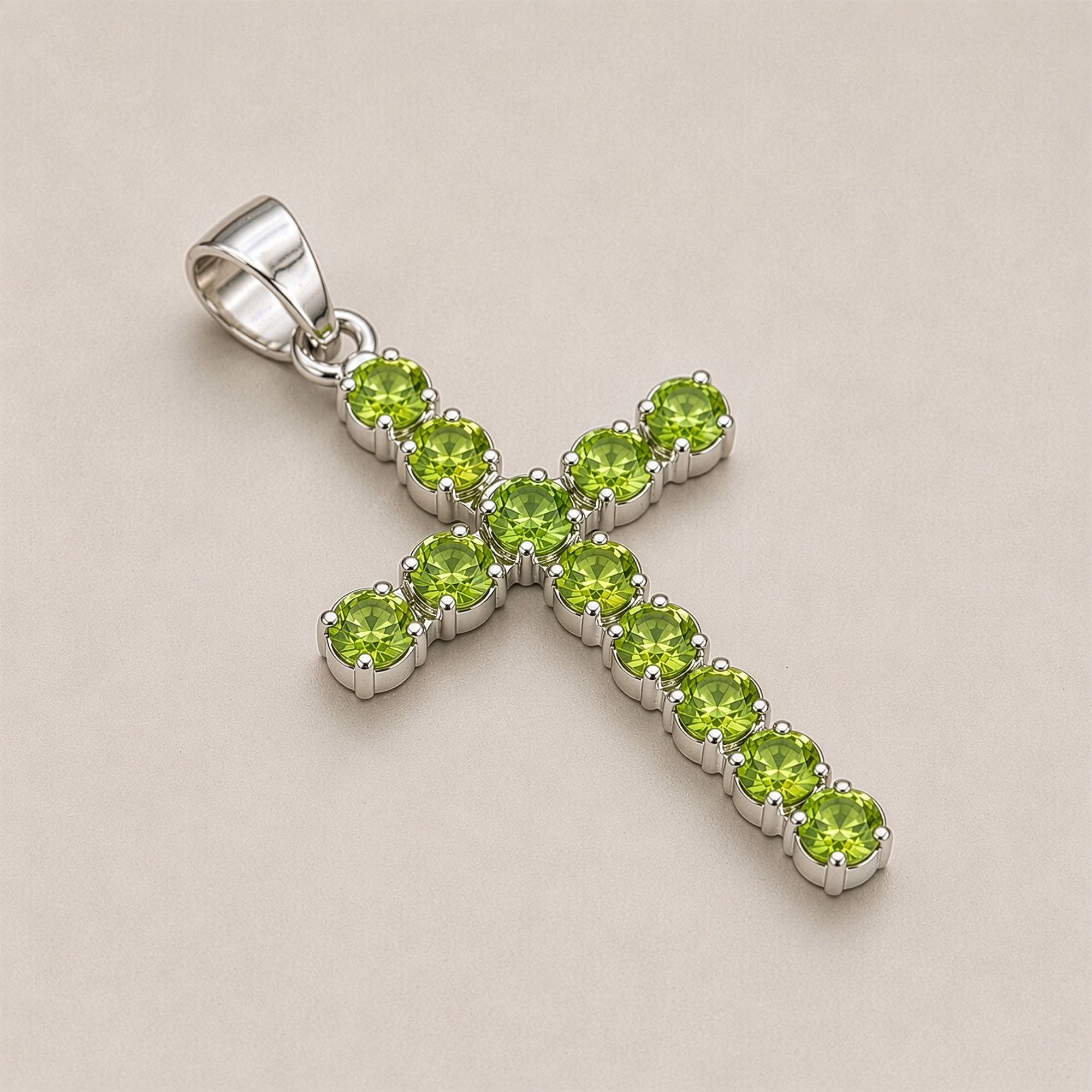 Indian Devotional Pendant - Silver Plated (45cm Chain)- Peridot Crucifix - Image 6