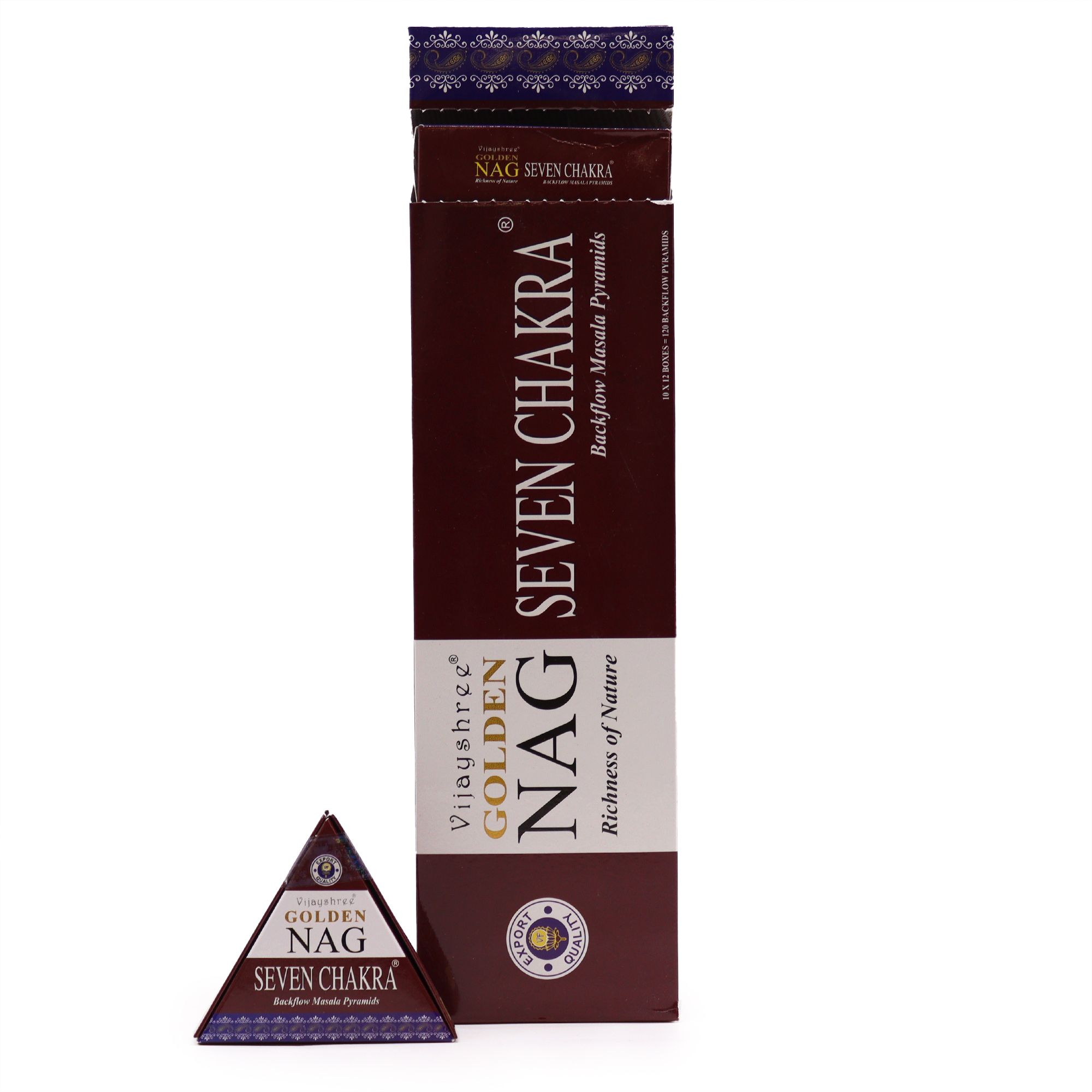 42g Jumbo Golden Nag - Seven Chakra Backflow Incense Cones - Image 3
