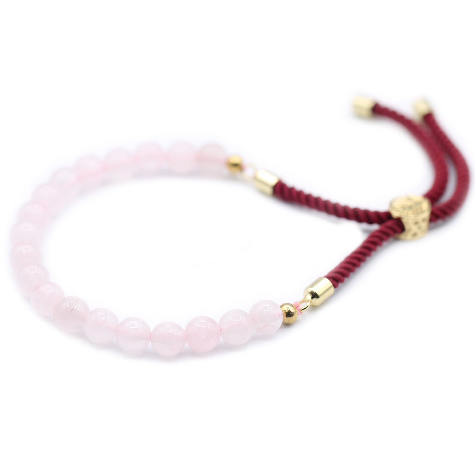 18K Gold Plated Gemstone Bordeaux String Bracelet - Rose Quartz - Image 4