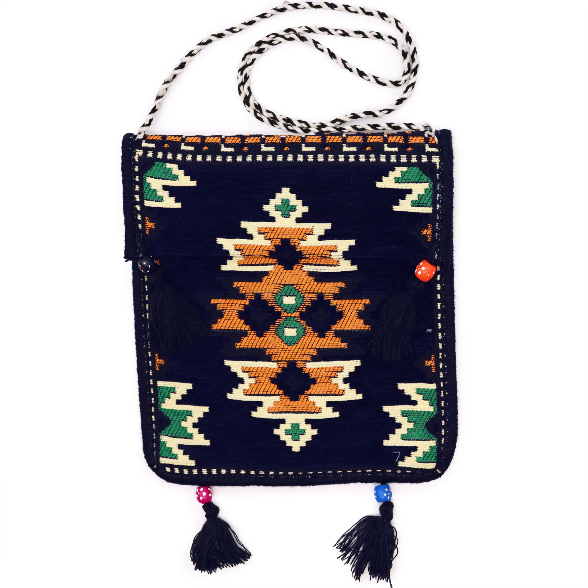 Dark Navy Kilim Messenger Festival Bag - Image 3