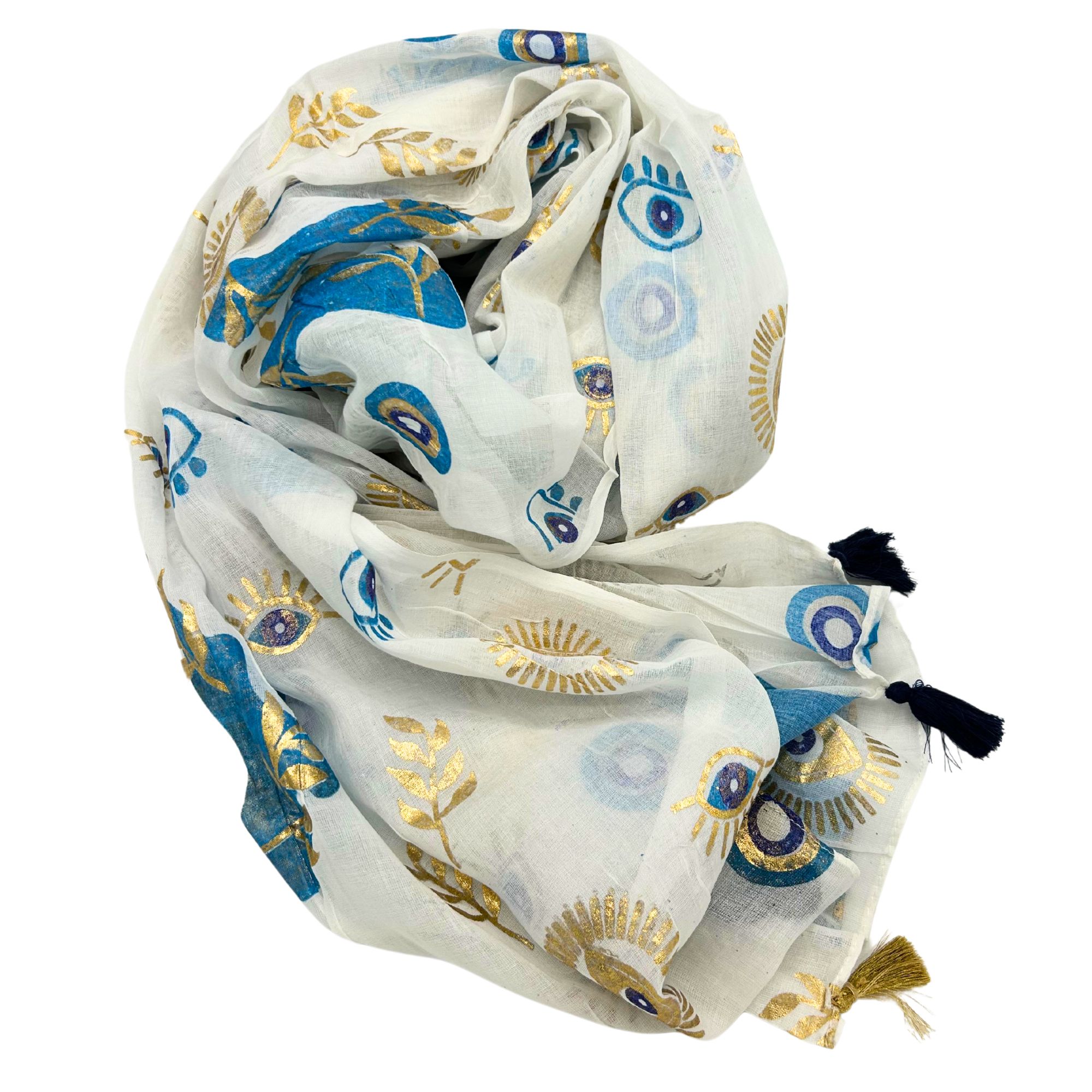 Nomad Sari Pareo – White, Blue & Gold Evil Eye Print - Image 2