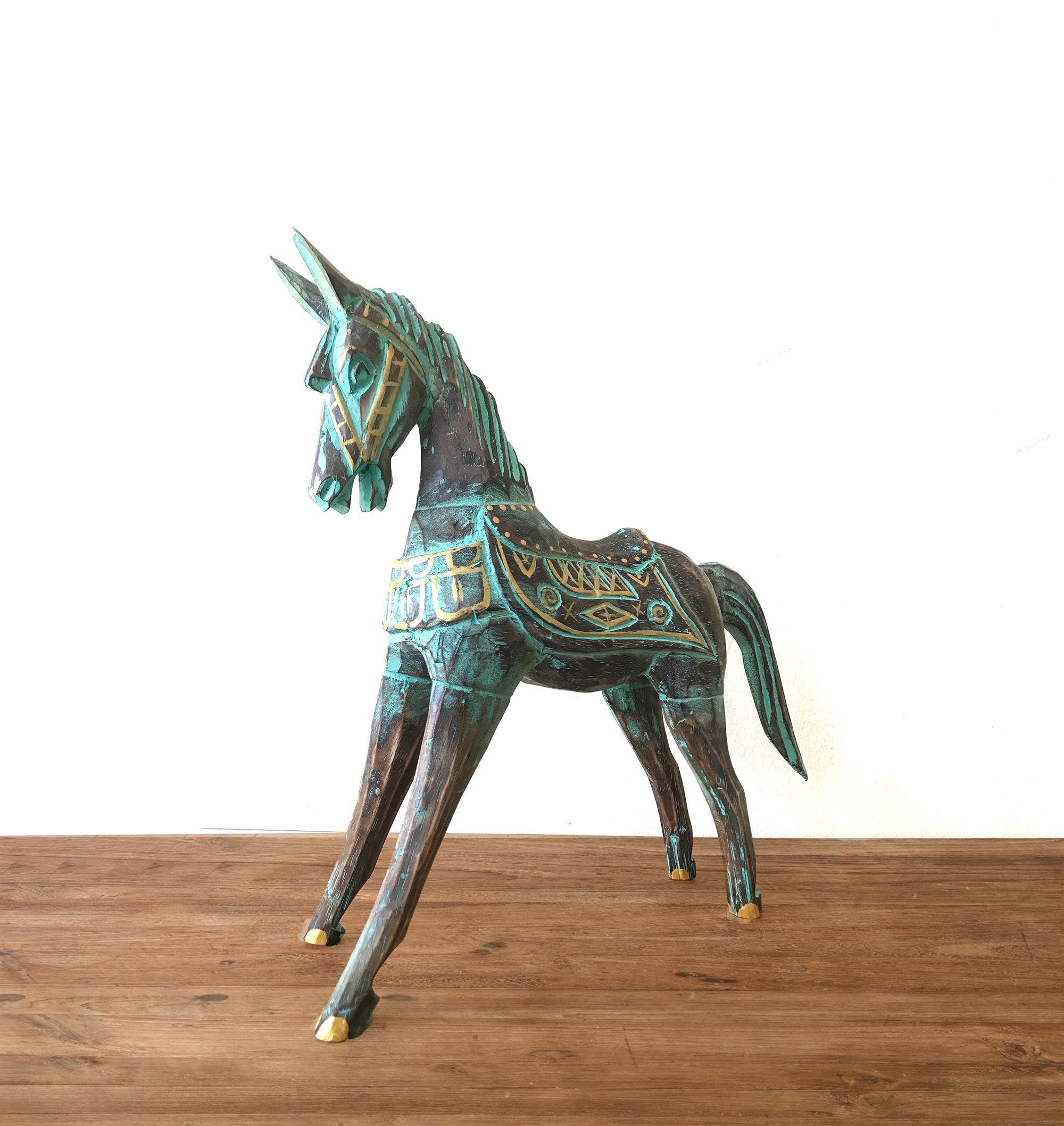 Large Gold & Turquoise Horse 32 cm - Image 2