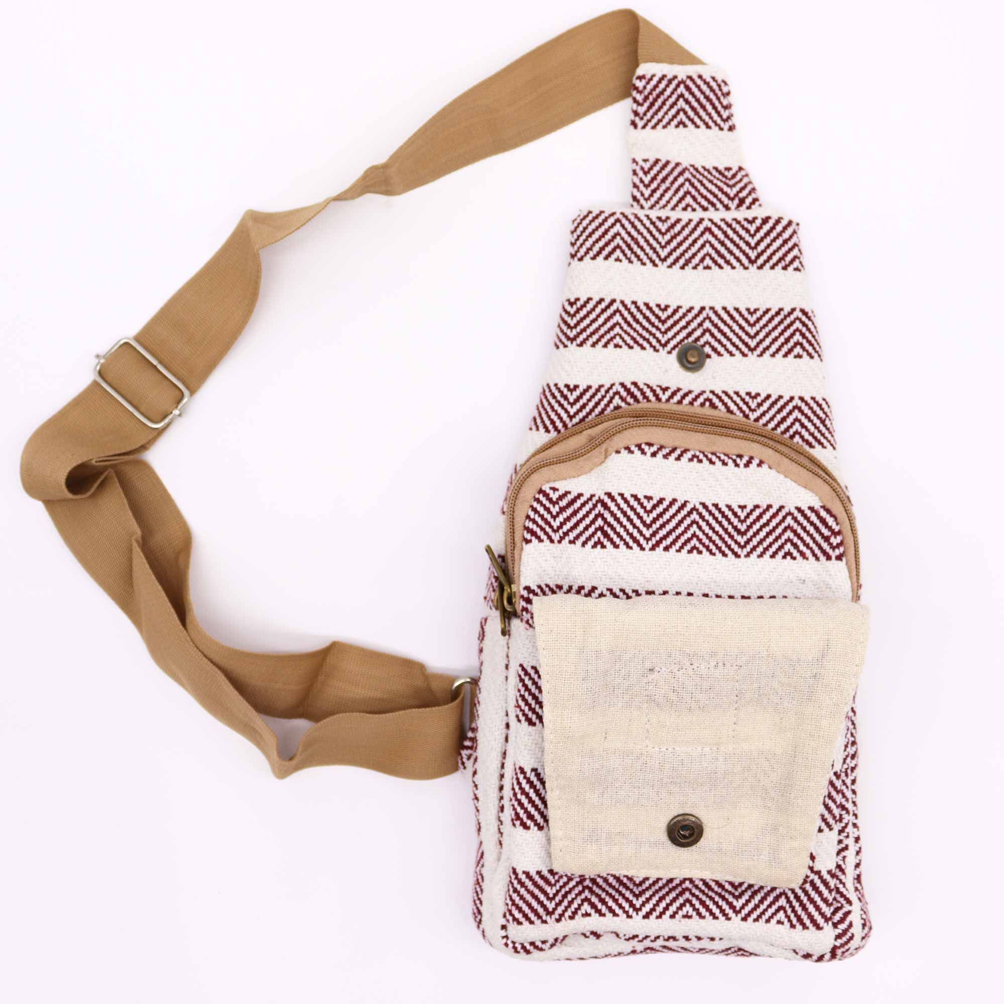 Body Cross Bag Natural Cotton - Burgundy & White - Image 4