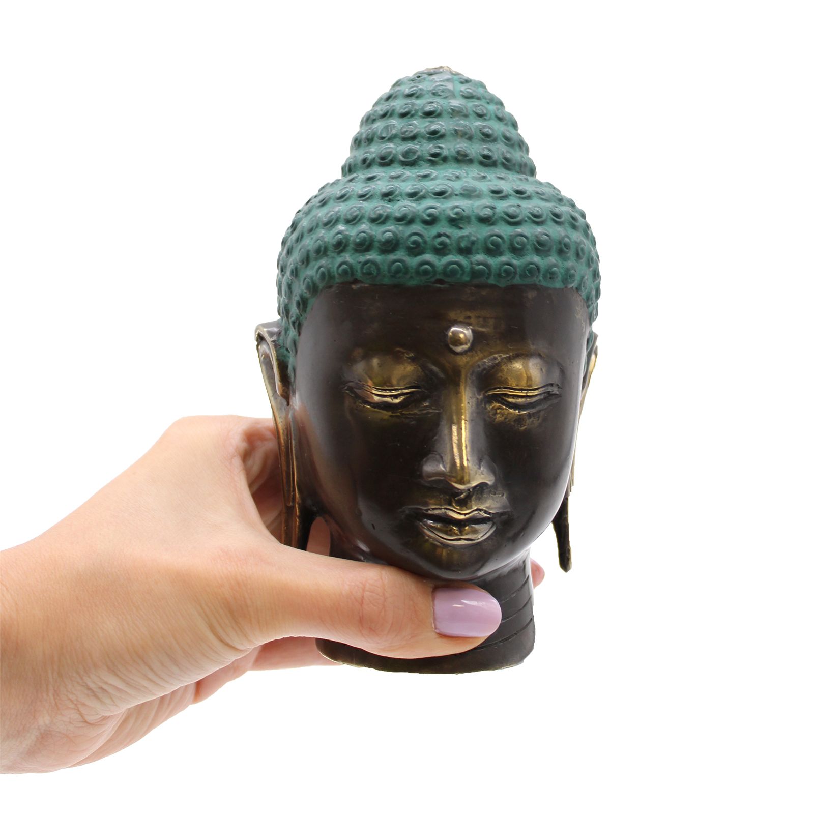Large Antique Brass Buddha Head - Image 3