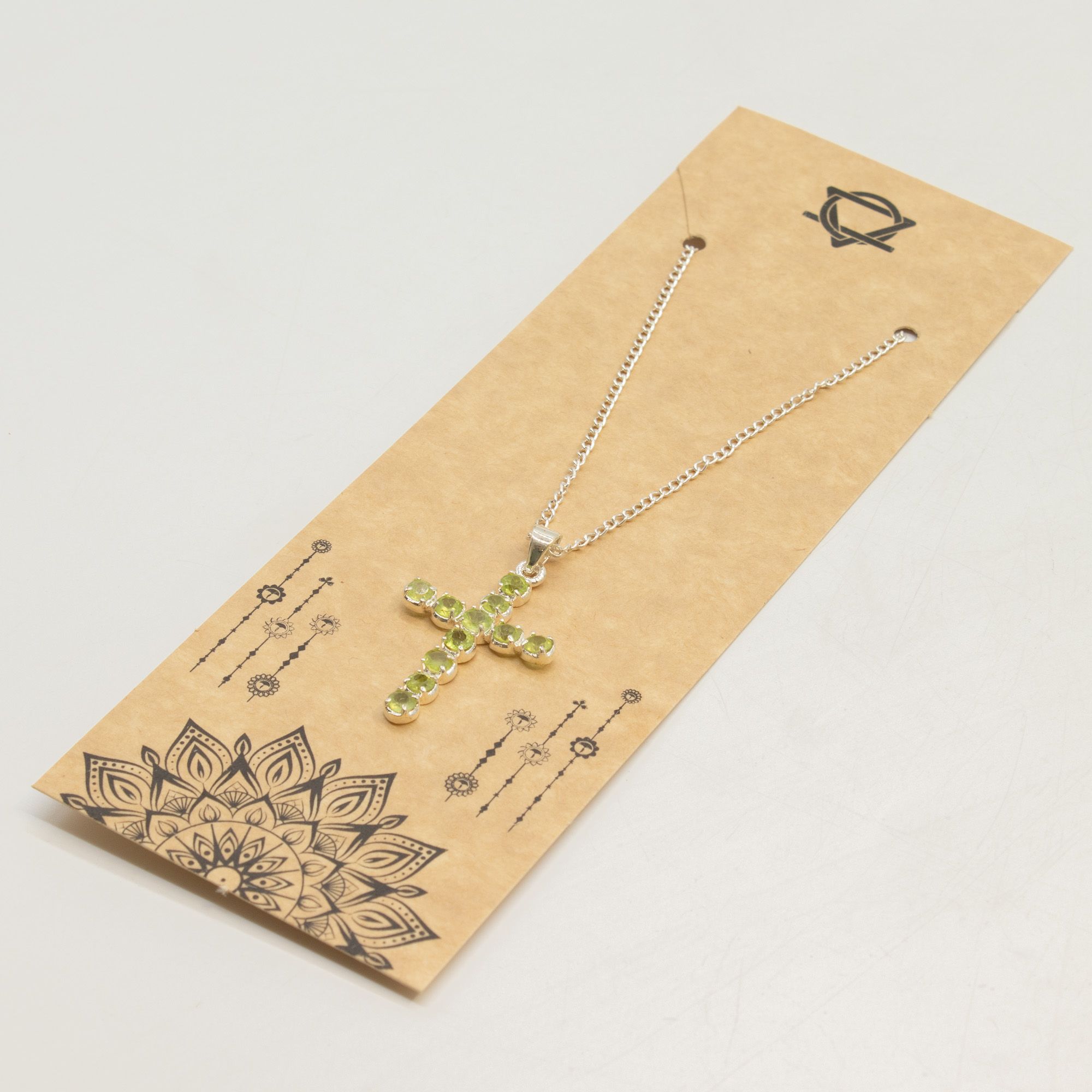 Indian Devotional Pendant - Silver Plated (45cm Chain)- Peridot Crucifix - Image 3