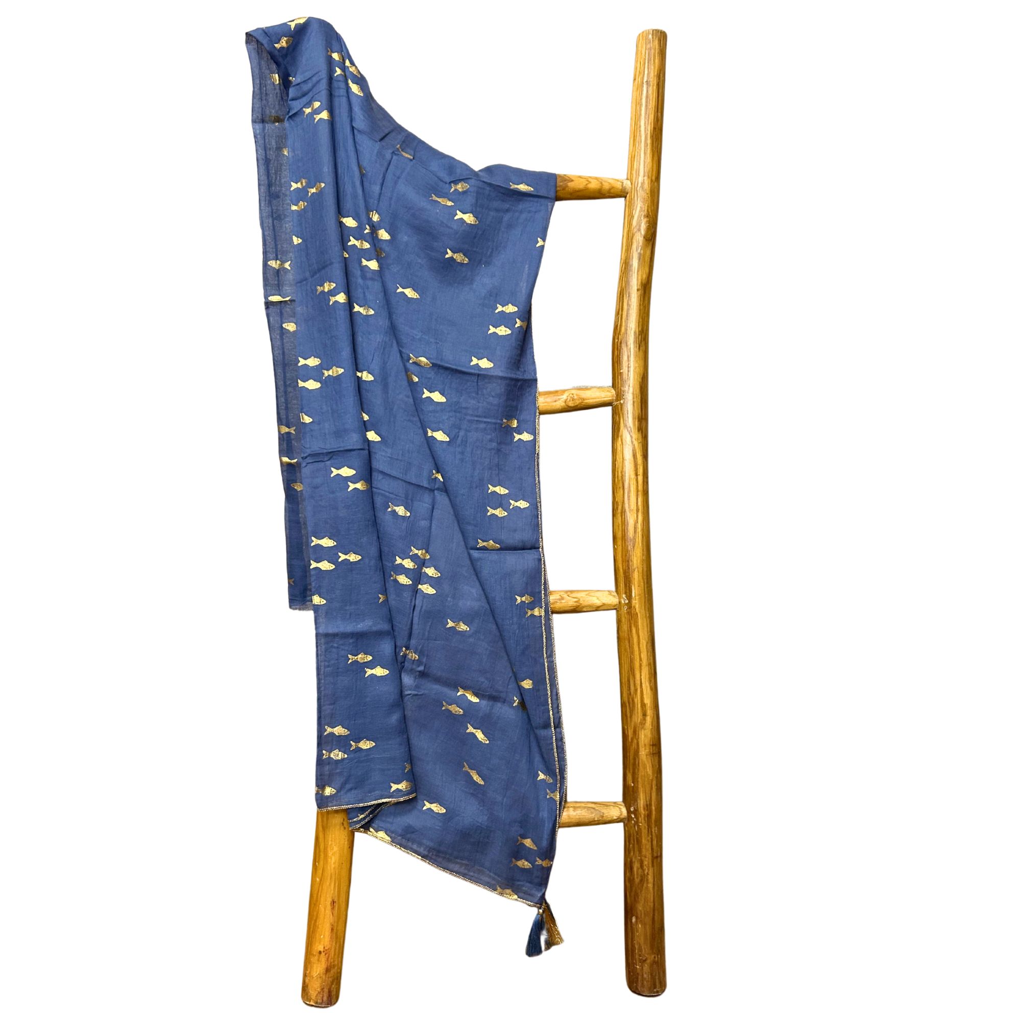 Nomad Sari Pareo – Sea Blue & Gold Fish Print - Image 4