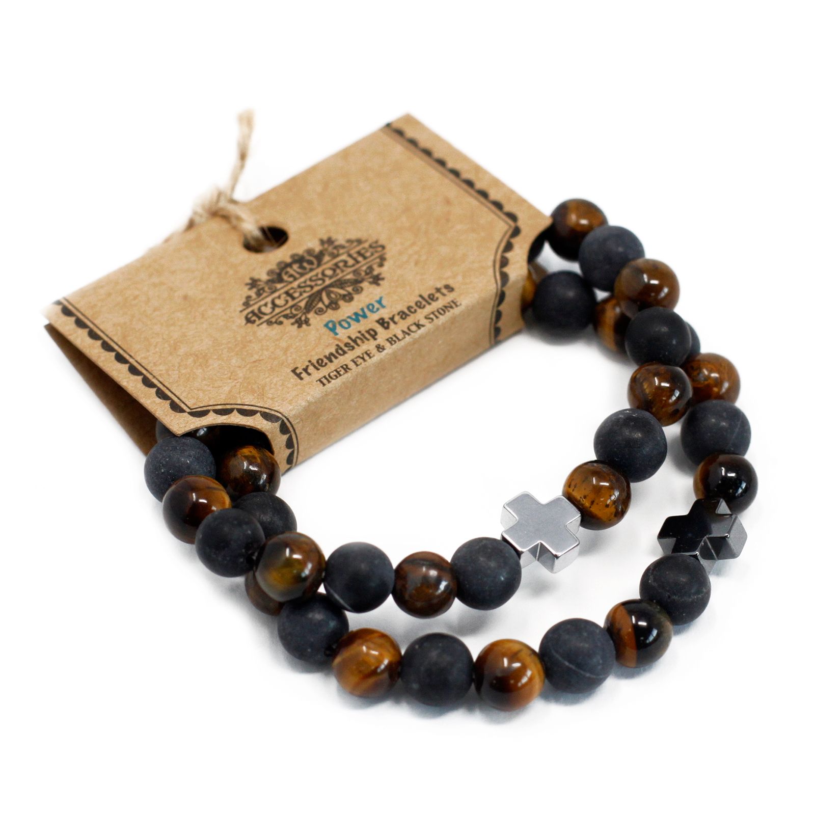 Set of 2 Gemstones Friendship Bracelets - Power - Tiger Eye & Black Stone - Image 4