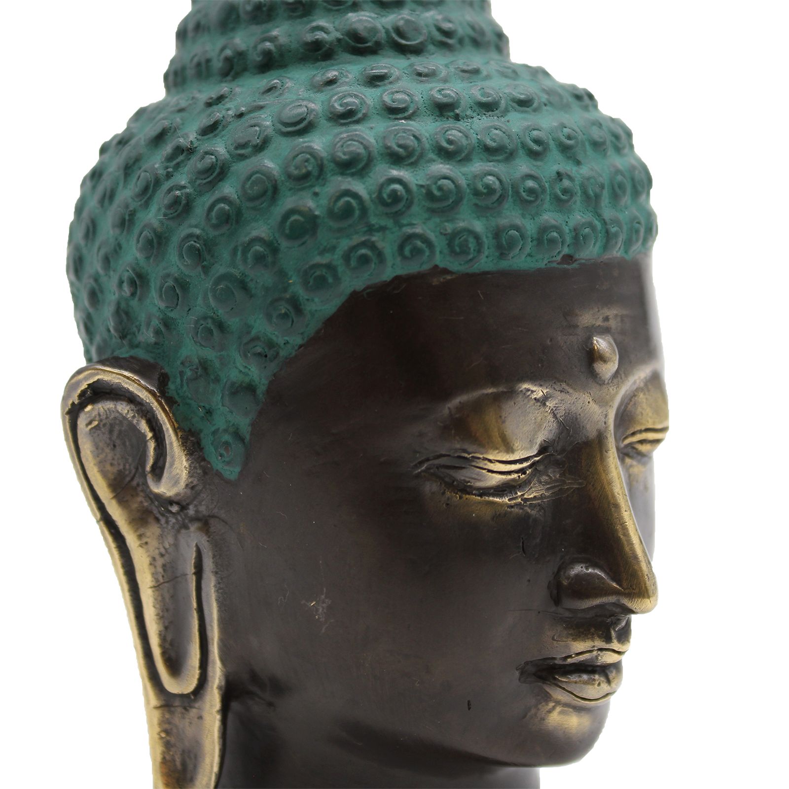 Large Antique Brass Buddha Head - Image 2