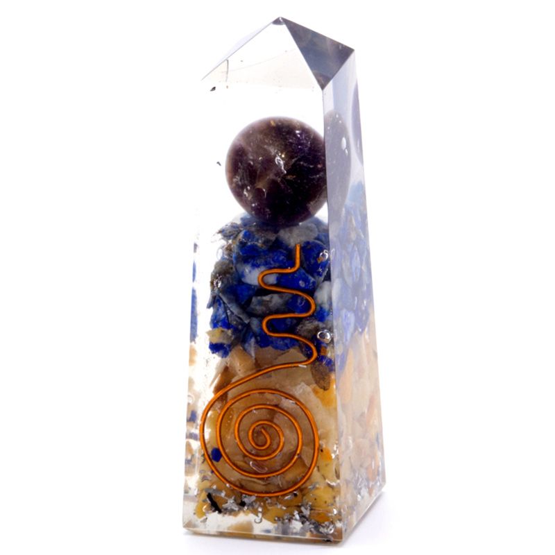 Orgonite Obelisk Power Point Copper, Lapis and Yellow Aventurine - 90x25 mm - Image 2