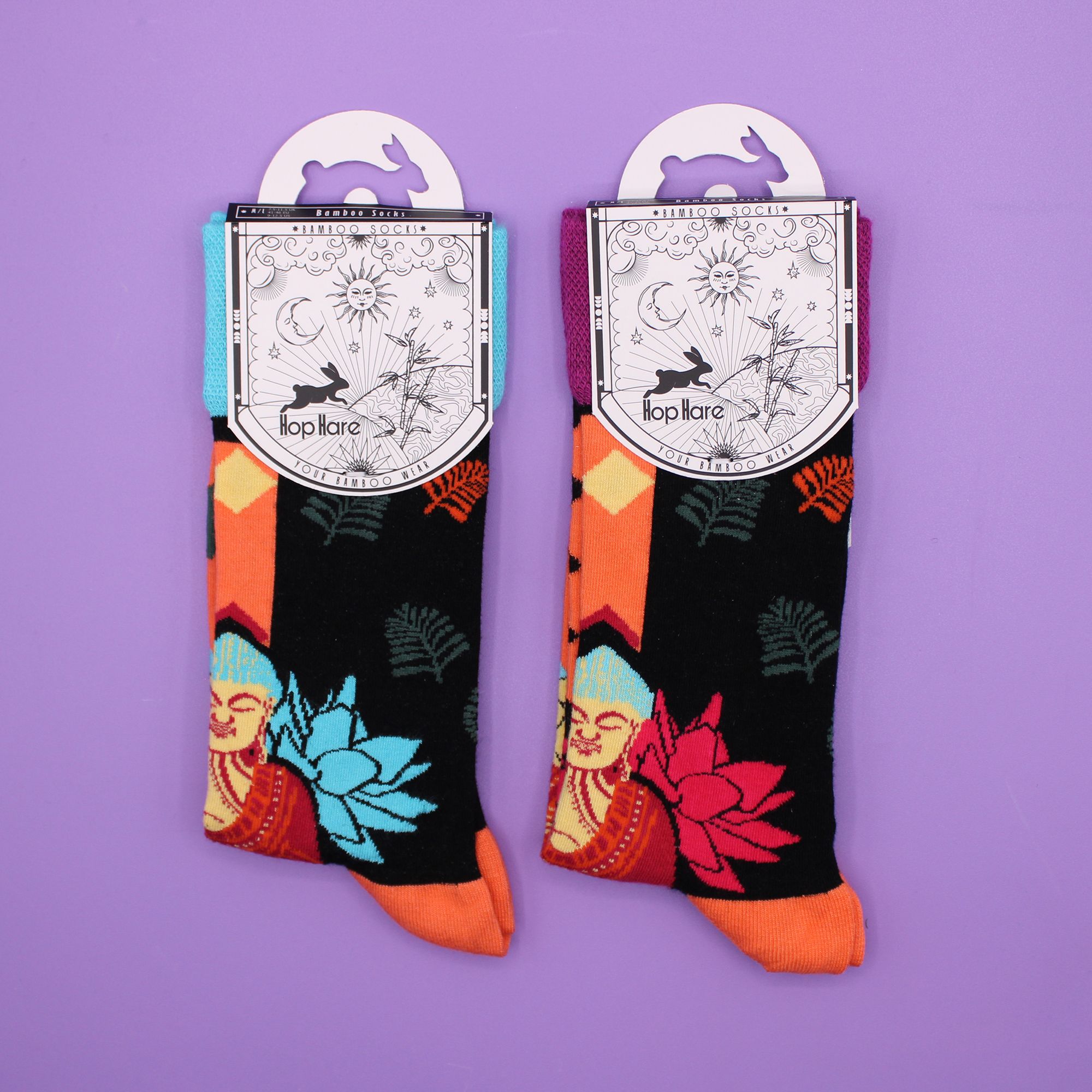 Hop Hare Bamboo Socks S/M - Blue Buddha & Lotus - Image 2