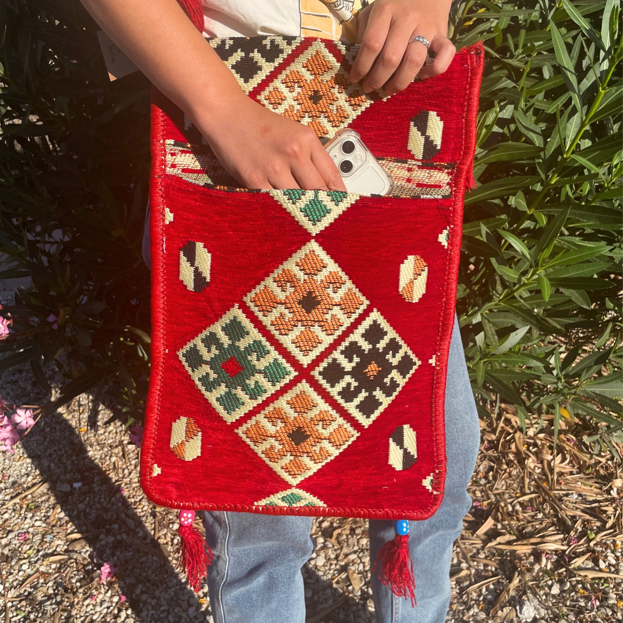 Red Kilim Messenger Festival Bag - Image 7