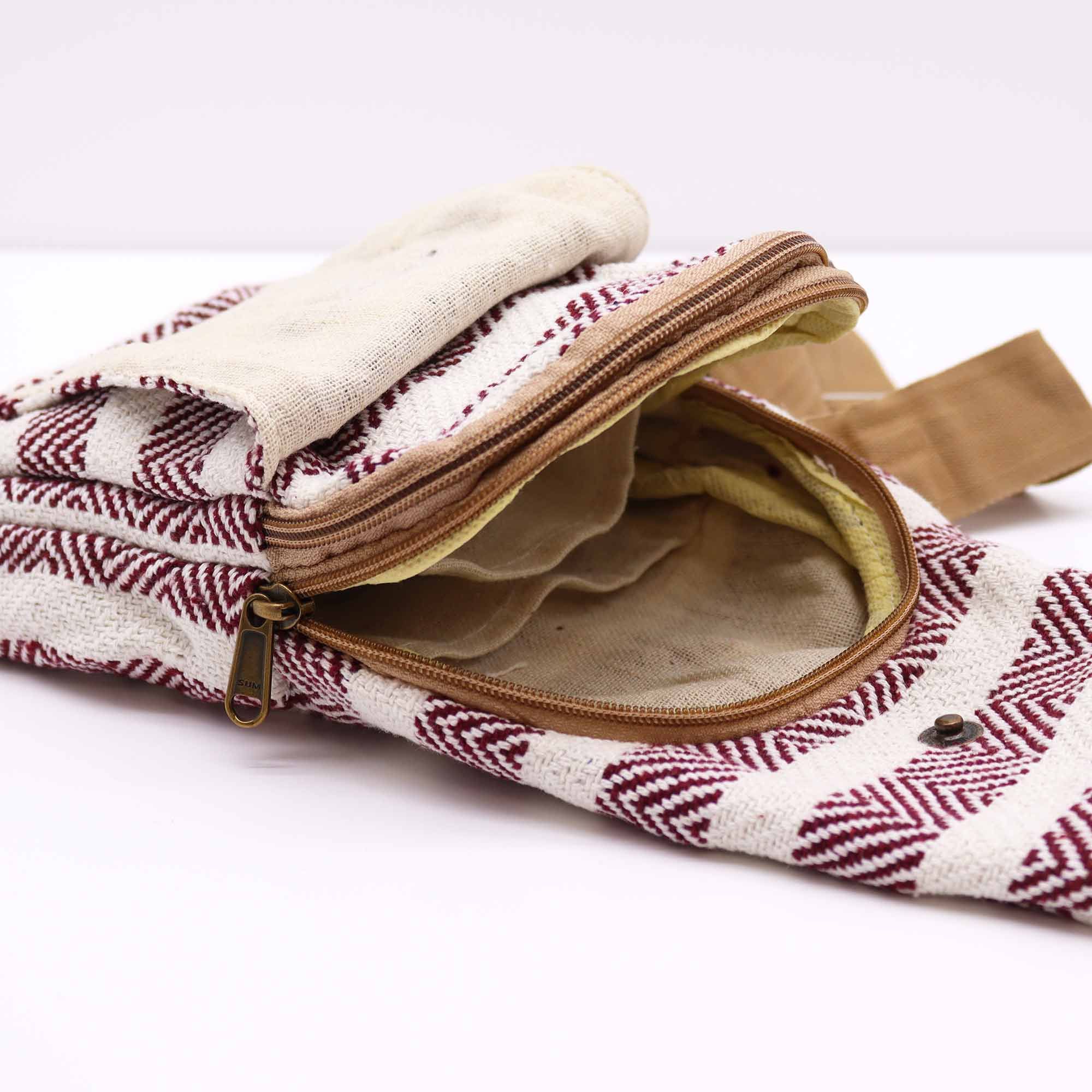 Body Cross Bag Natural Cotton - Burgundy & White - Image 2