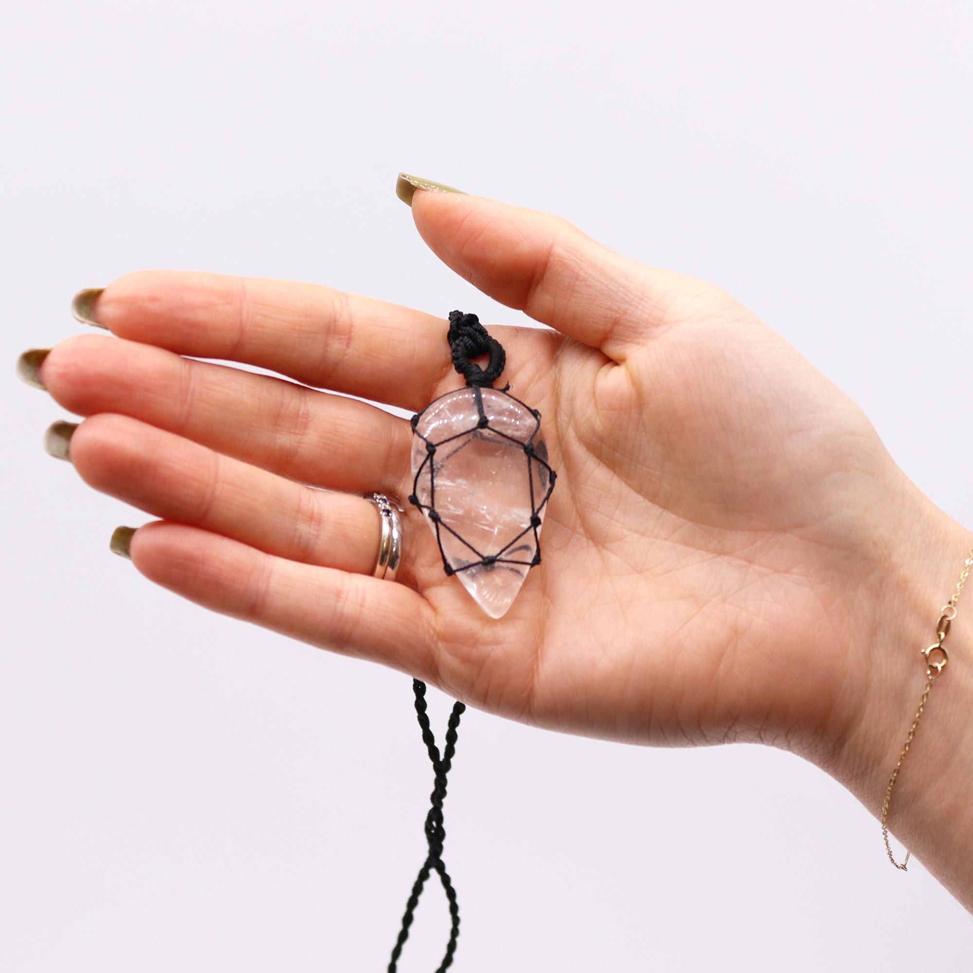 Laced Gemstone Teardrop Pendant - Rock Quartz - Image 3