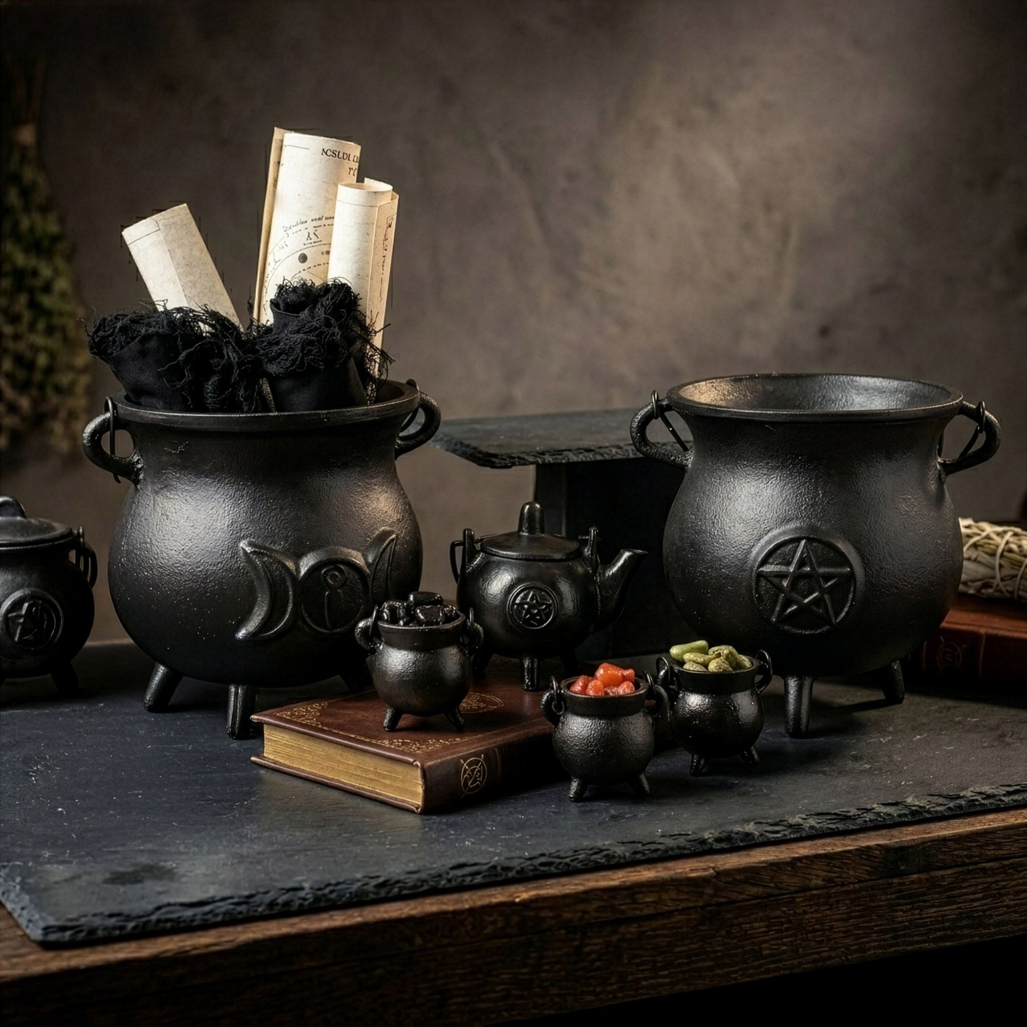 Extra Huge Cast Iron Cauldron with Triple Moon 23x18cm (at least 4kg) - Image 3