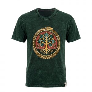Nomad Sari Stonewashed Cotton T-Shirt - Tree of Life - Green - Small