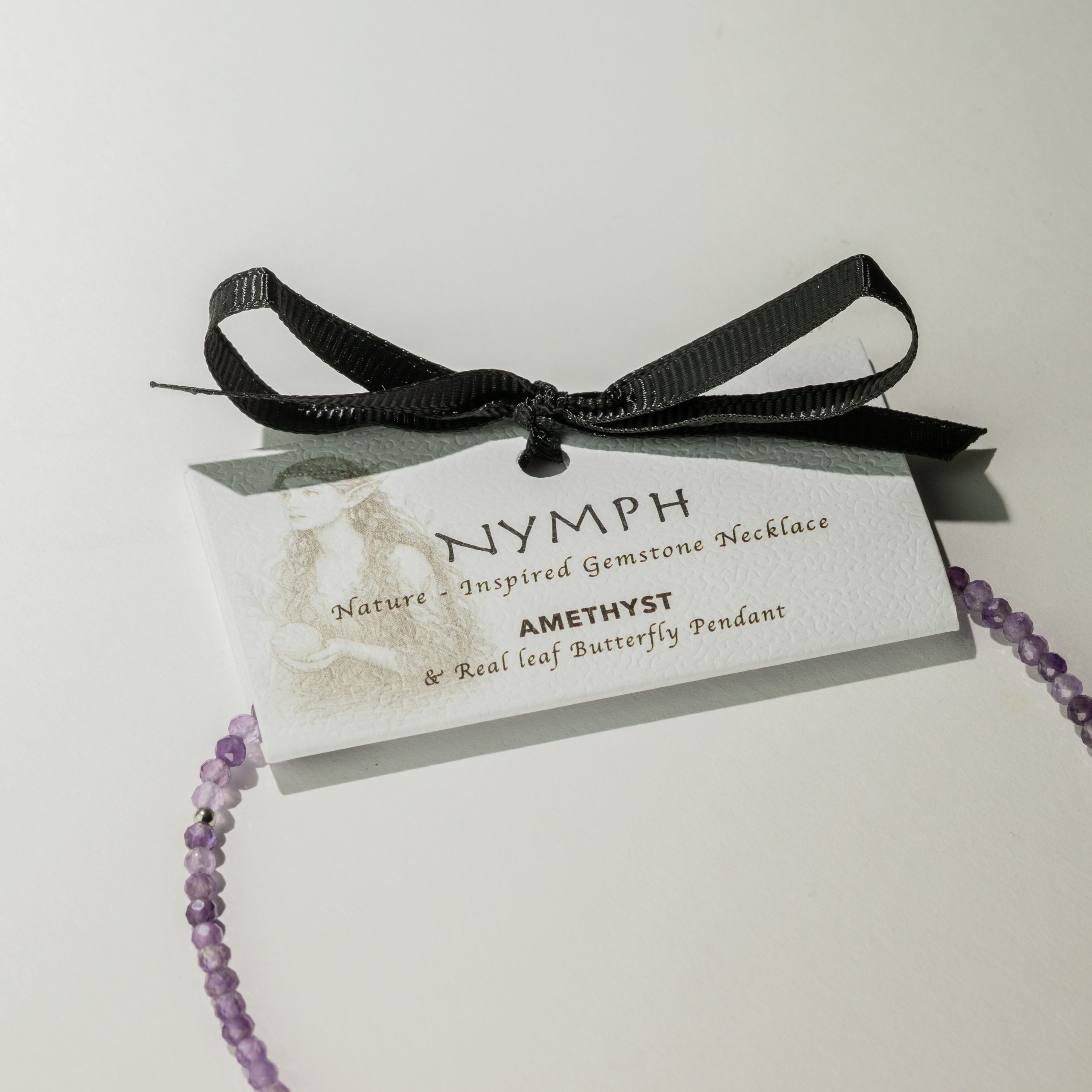 Nymph Amethyst Gemstone Necklace with Real Leaf Butterfly Pendant - Image 4