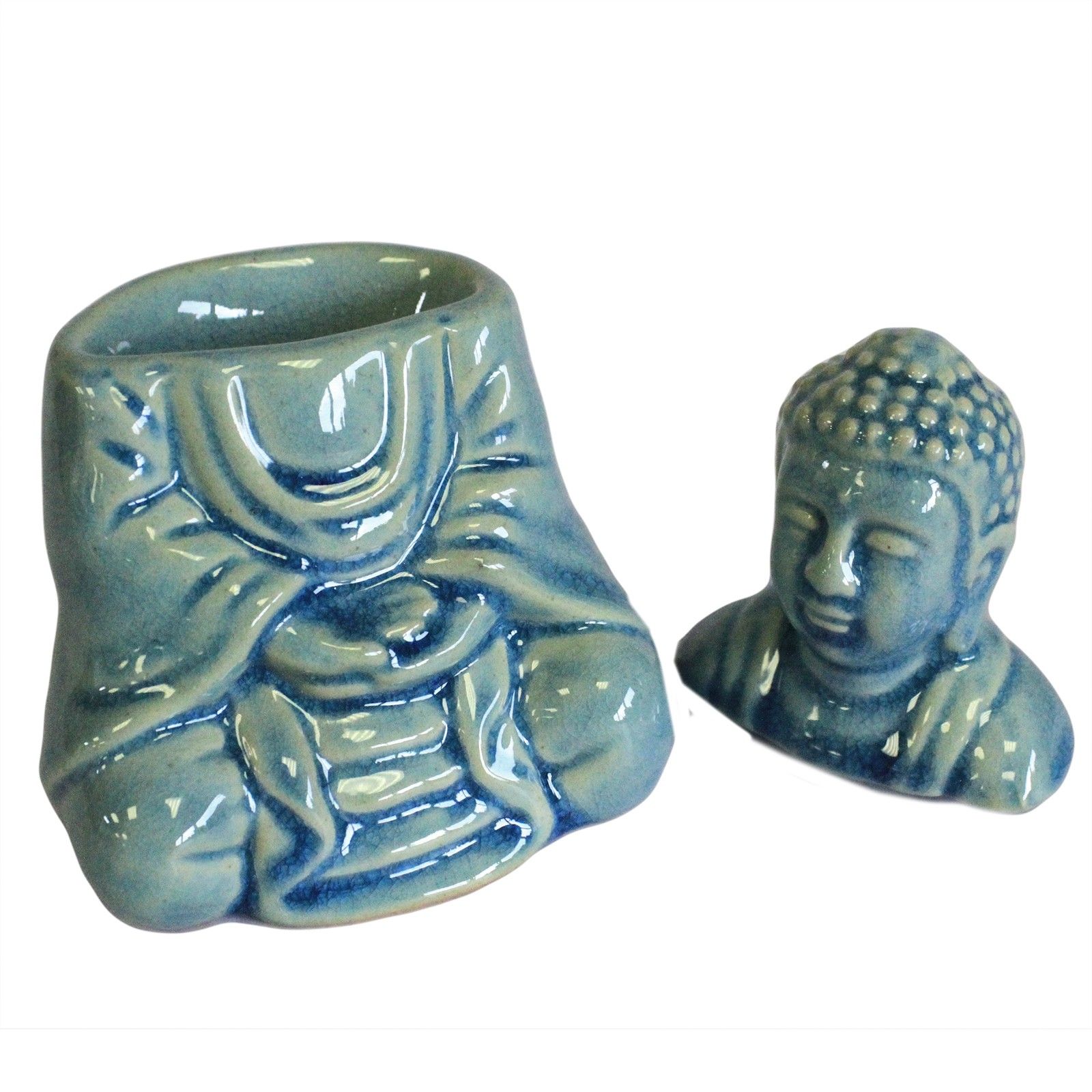 Sitting Buddha Oil Burner - Blue - Image 3