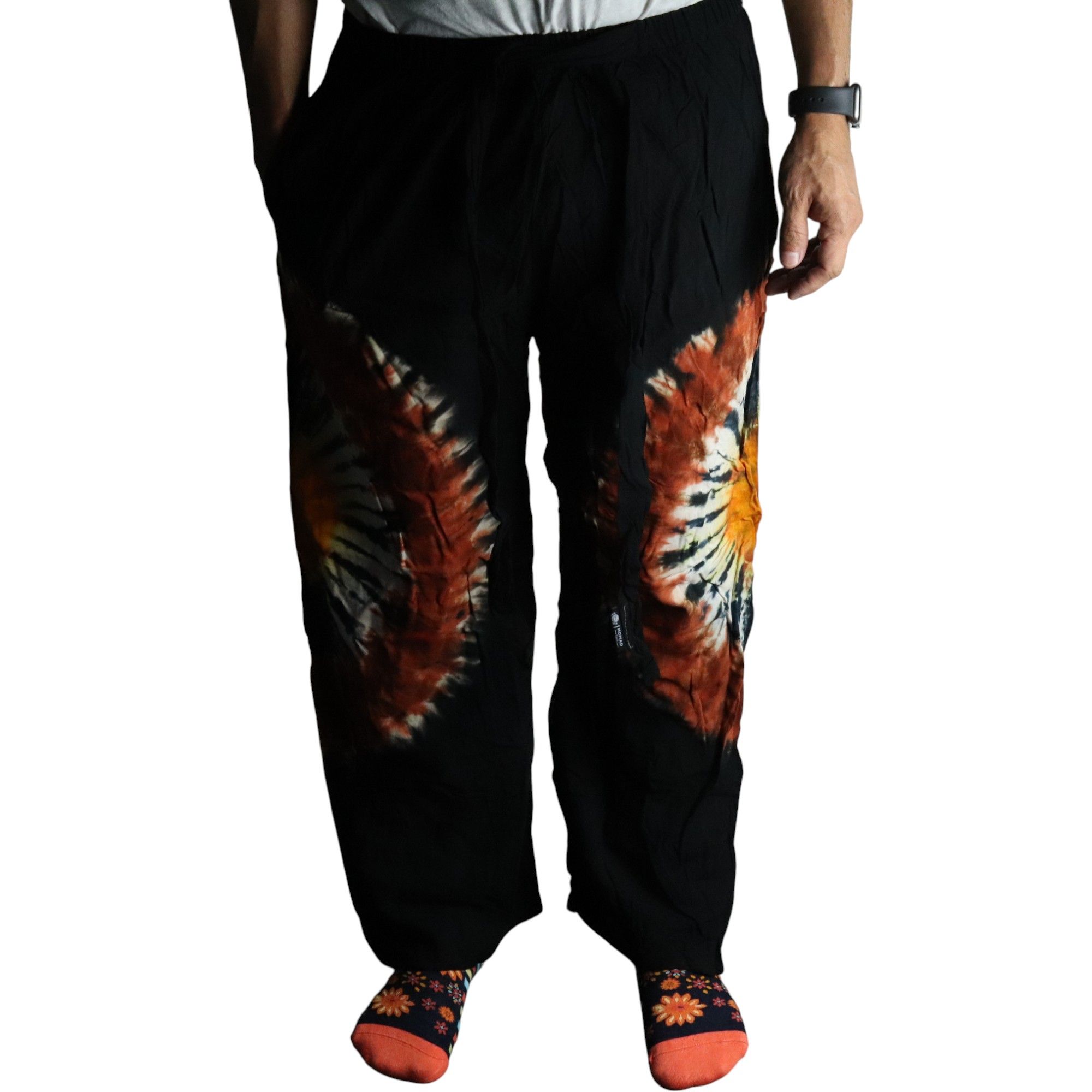 Japanese Style Lounge Pants - Black Chocolate & Orange - M - Image 8