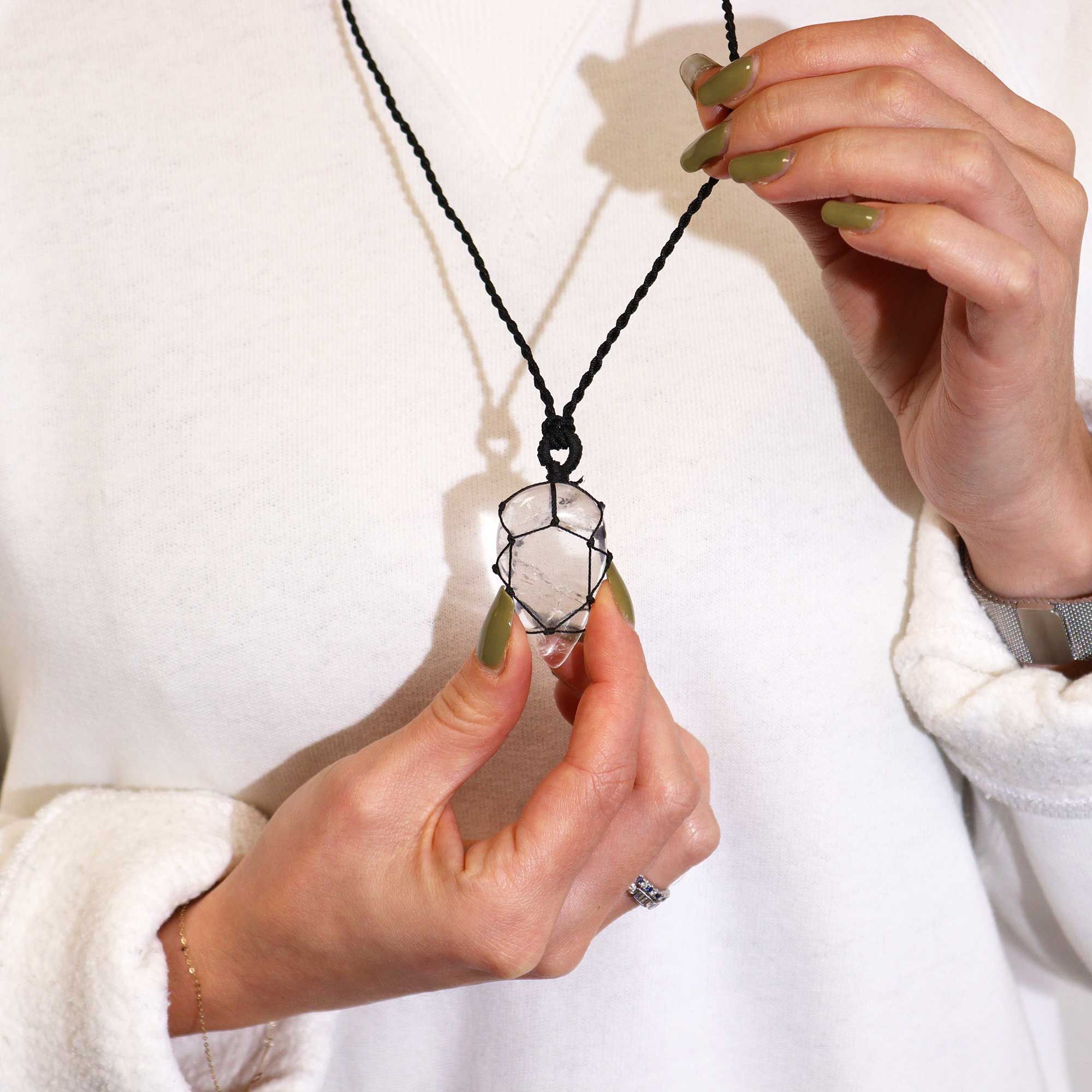 Laced Gemstone Teardrop Pendant - Rock Quartz - Image 2