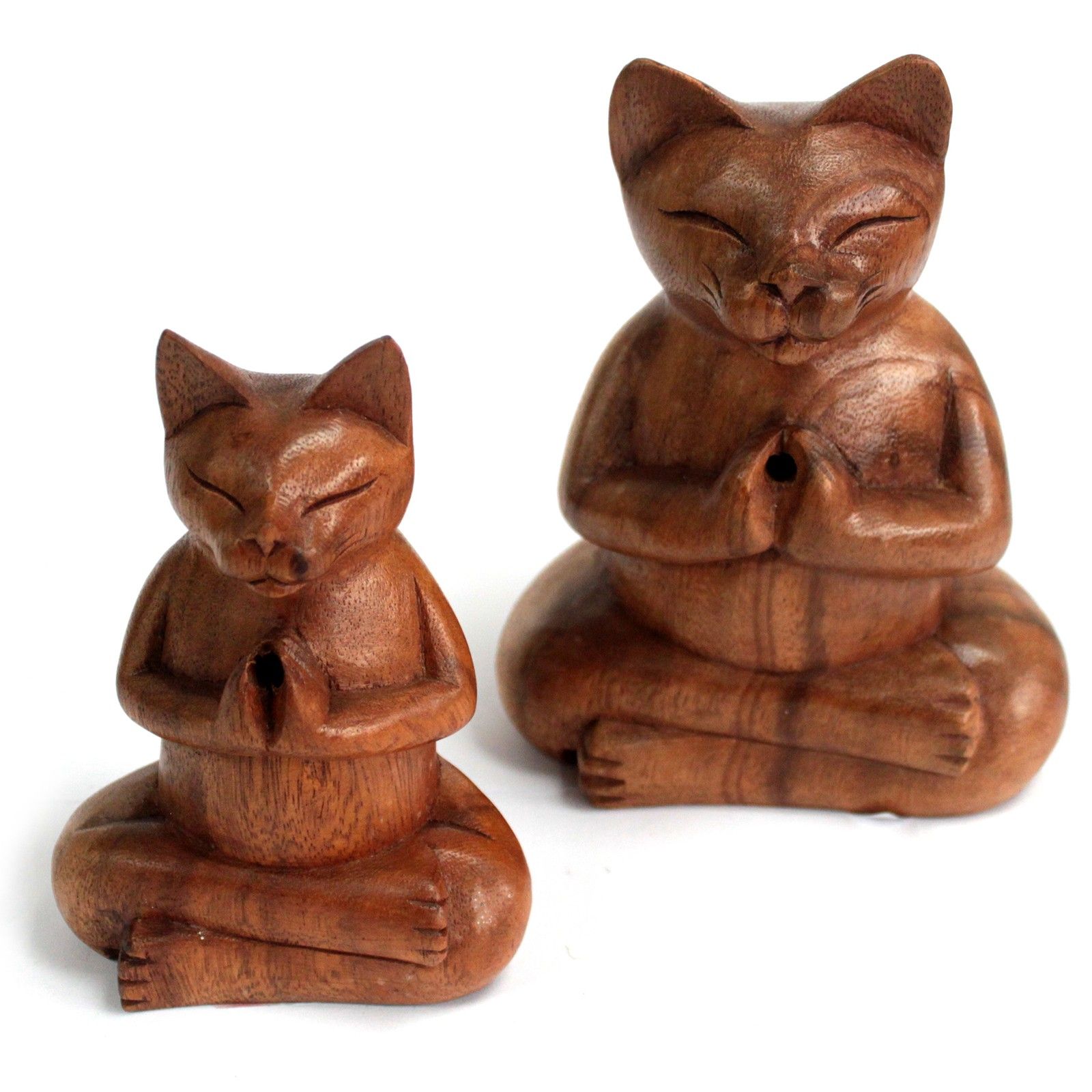 Wooden Carved Incense Burners - Lrg Yoga Cat - Image 2