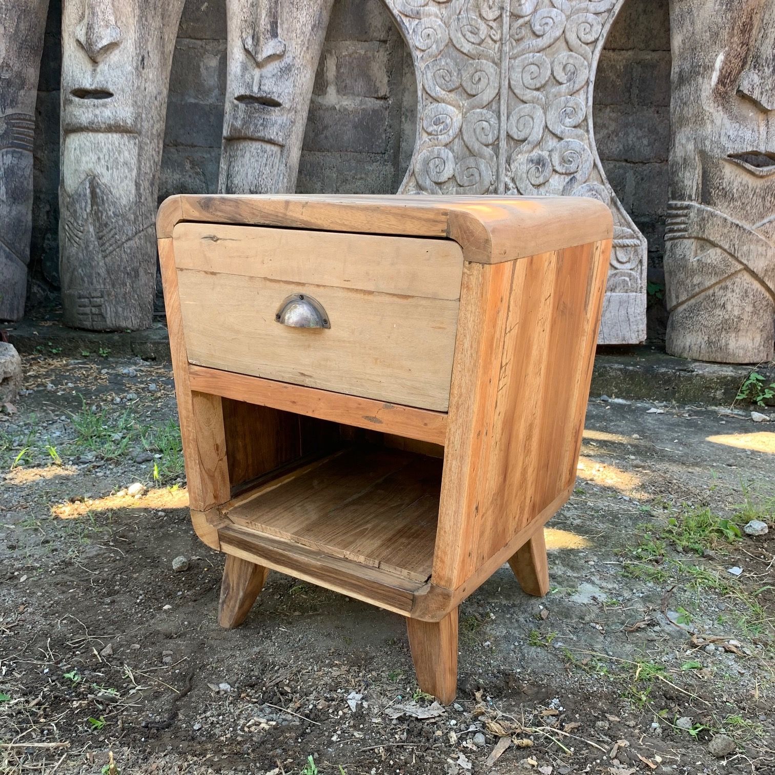Bedside Table - Round One Draw - Recycled Wood - Image 2