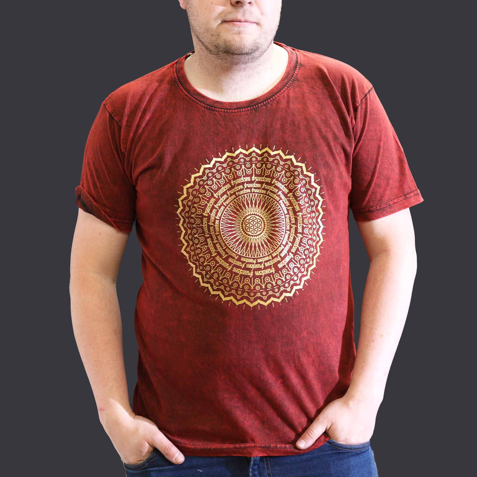 Nomad Sari Stonewashed Cotton T-Shirt – Mandala – Maroon – XL - Image 2