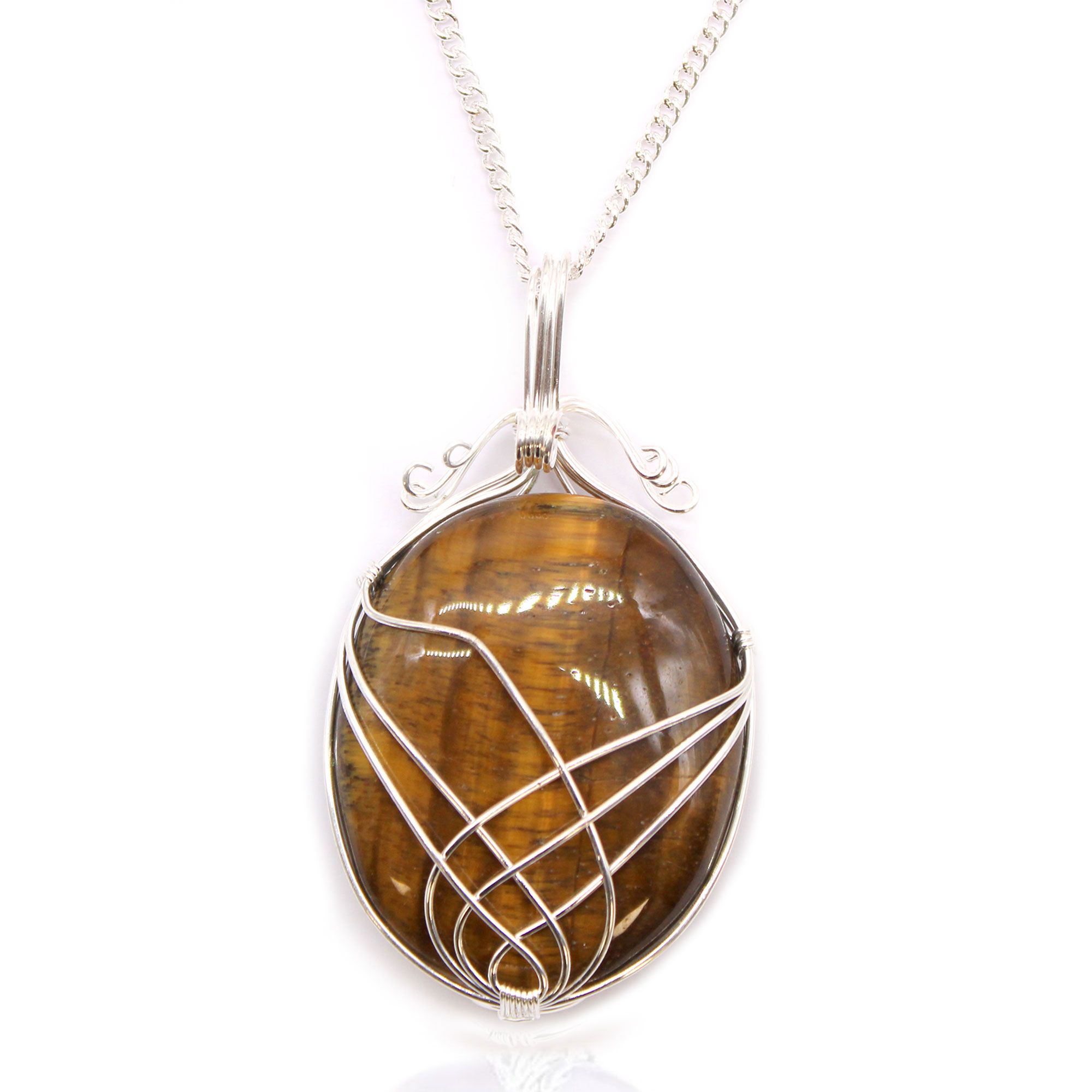 Swirl Wrapped Gemstone Necklace - Tiger Eye - Image 4