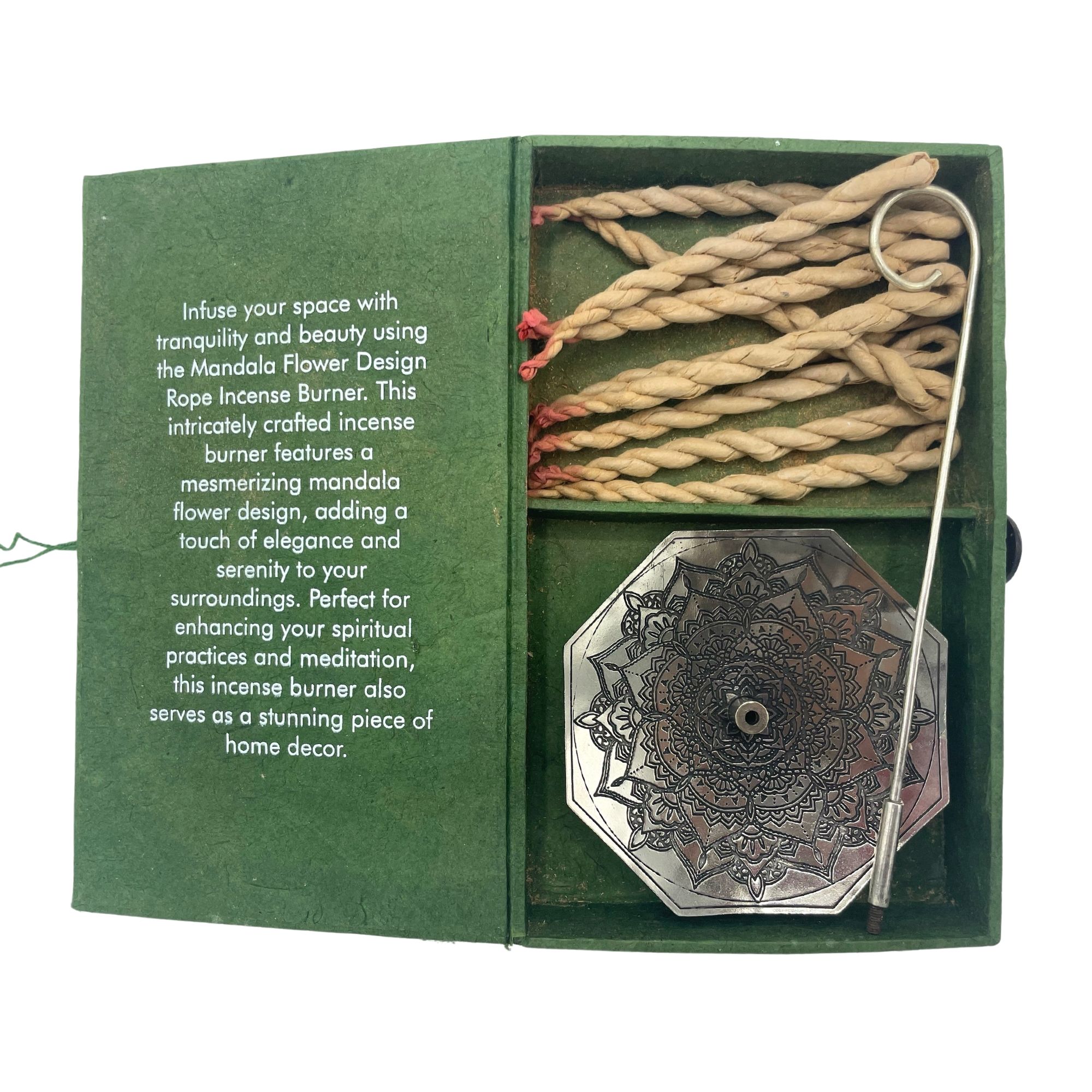 Rope Incense and Silver Plated Holder Set - Mandala Flower - Image 3