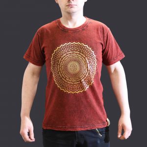 Nomad Sari Stonewashed Cotton T-Shirt – Mandala – Maroon – Small