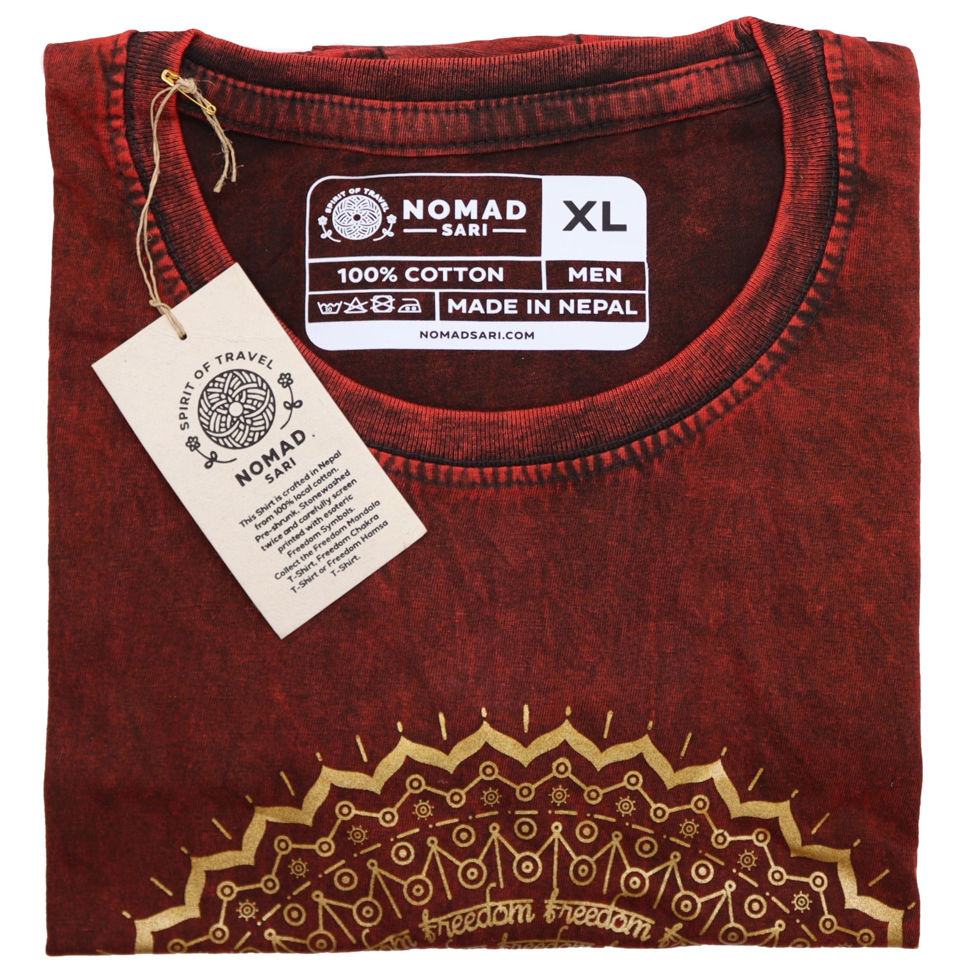 Nomad Sari Stonewashed Cotton T-Shirt – Mandala – Maroon – XL - Image 4