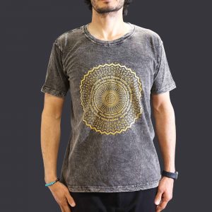 Nomad Sari Stonewashed Cotton T-Shirt - Mandala - Dark Grey - Medium