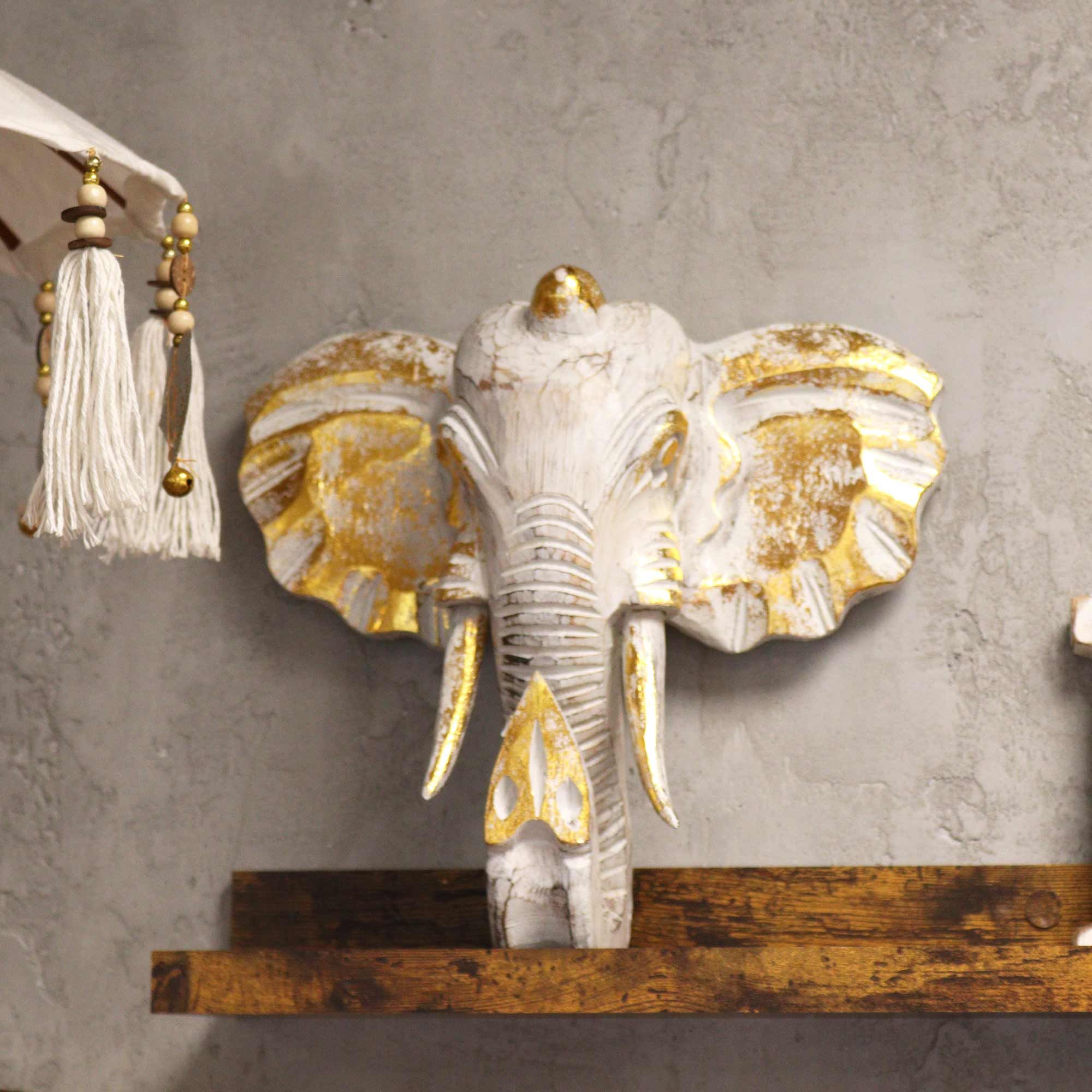 Large Elephant Head - Gold & Whitewash - Image 3
