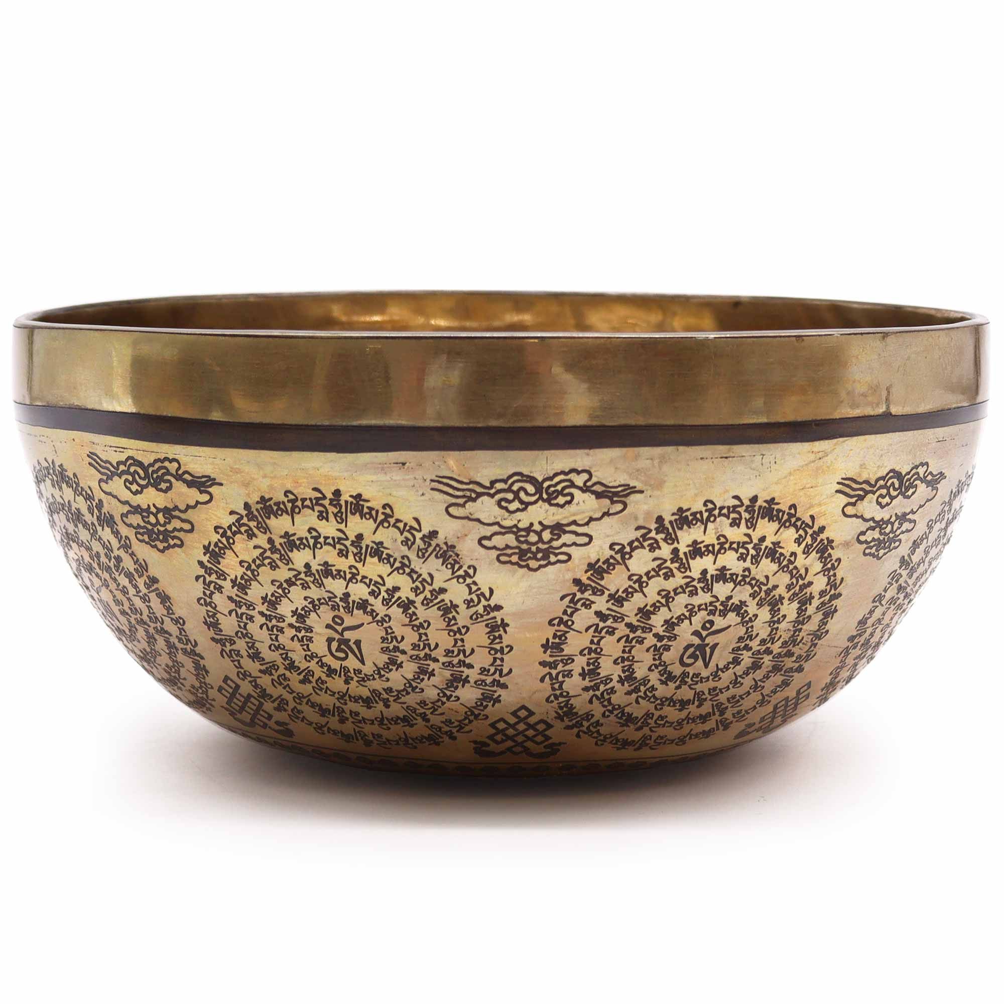 Tibetan Healing Engraved Bowl - 21cm - Om & Buddha - Image 3