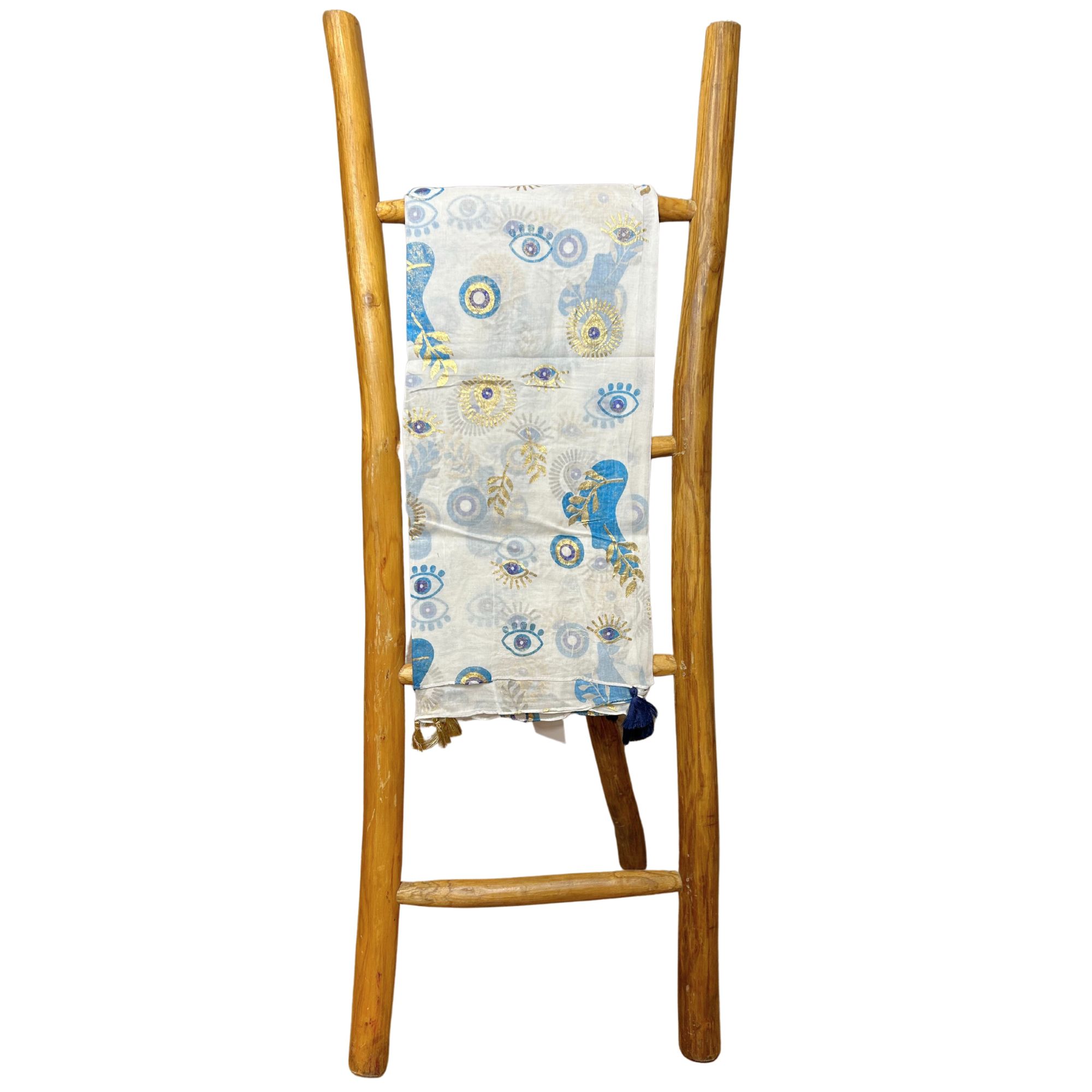 Nomad Sari Pareo – White, Blue & Gold Evil Eye Print - Image 5