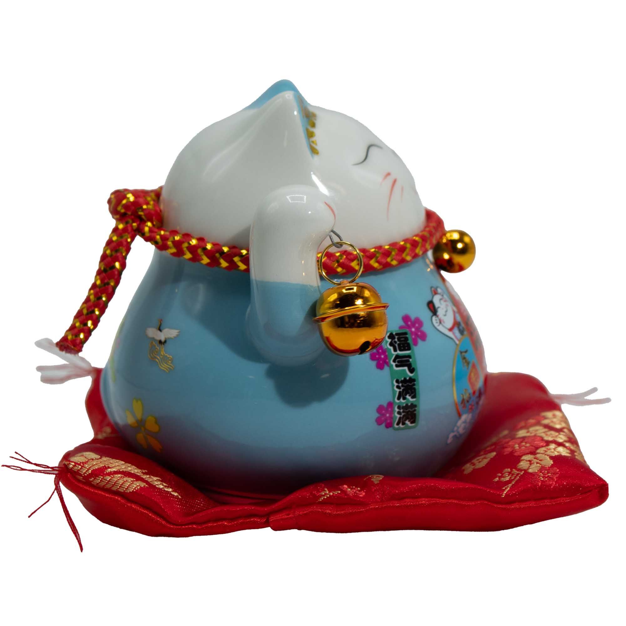 Ceramic Money Cat Moving Hand - Blue on Cushion - Image 2